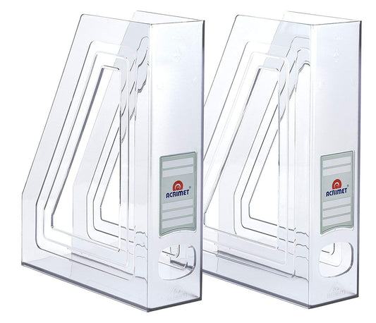 Acrimet Magazine File Holder, Vertical Desk Organizer, Clear, 2 Pack