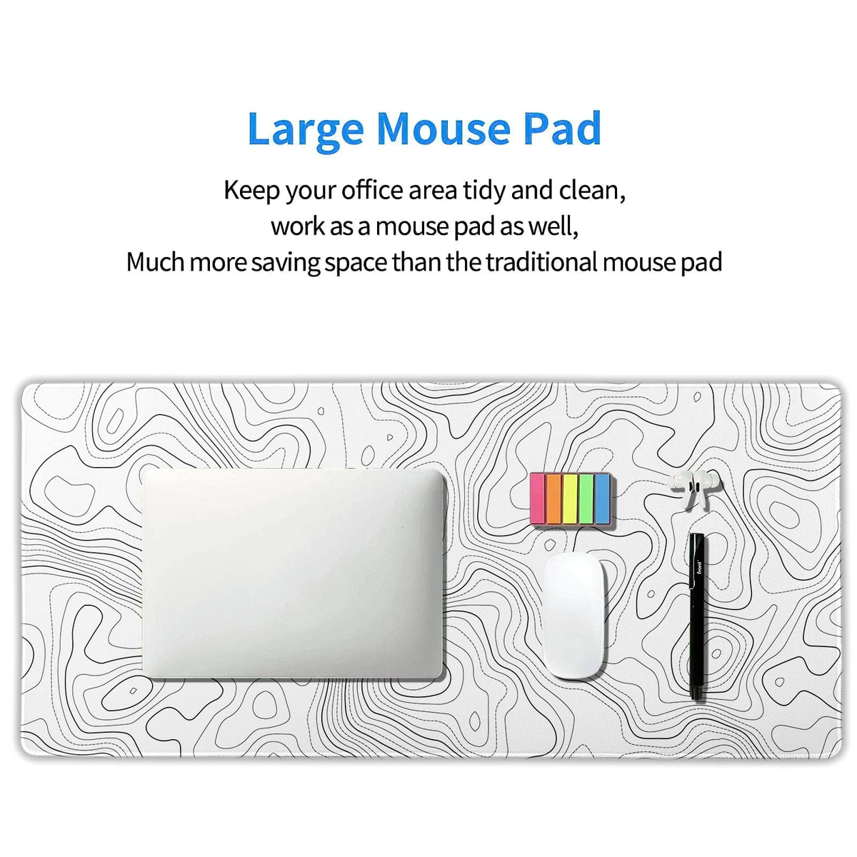 aportt Topographic Map Large Mouse Pad XXL White Lines Contour Geographic Extended Desk Mat Big