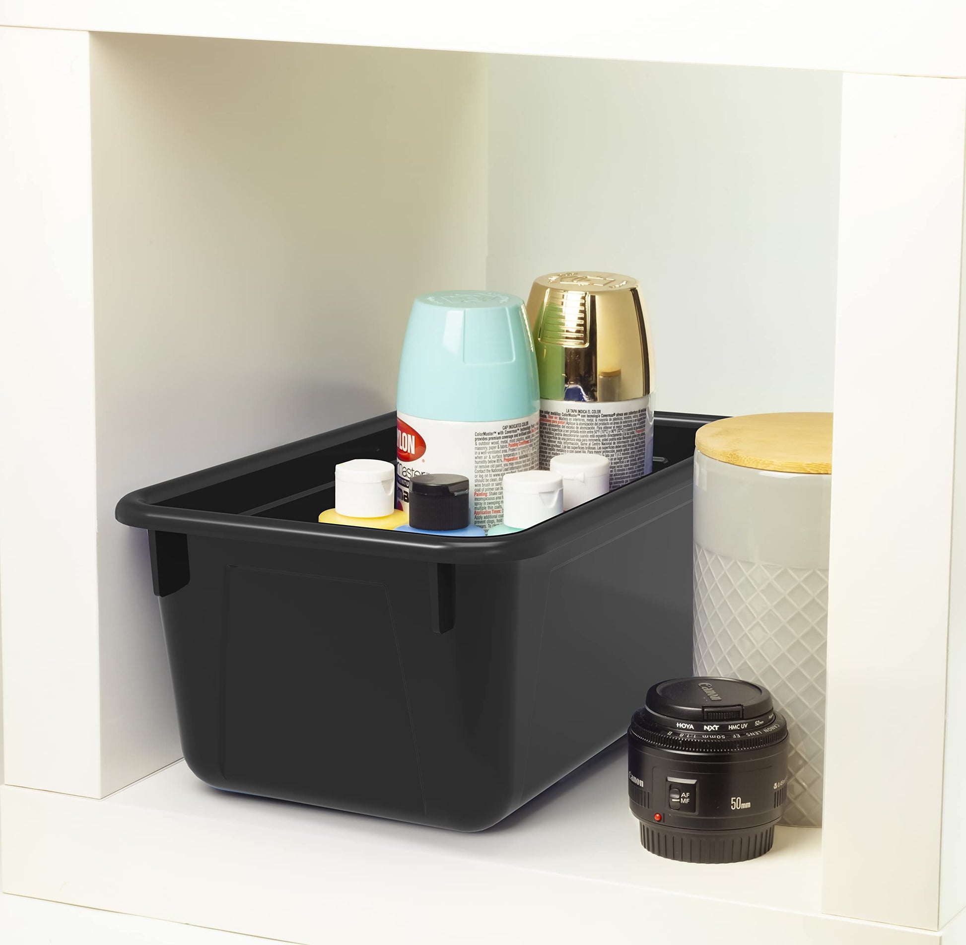 Storex Small Cubby Bins – Plastic Storage Containers for Classroom, 12.2 x 7.8 x 5.1 inches, Black