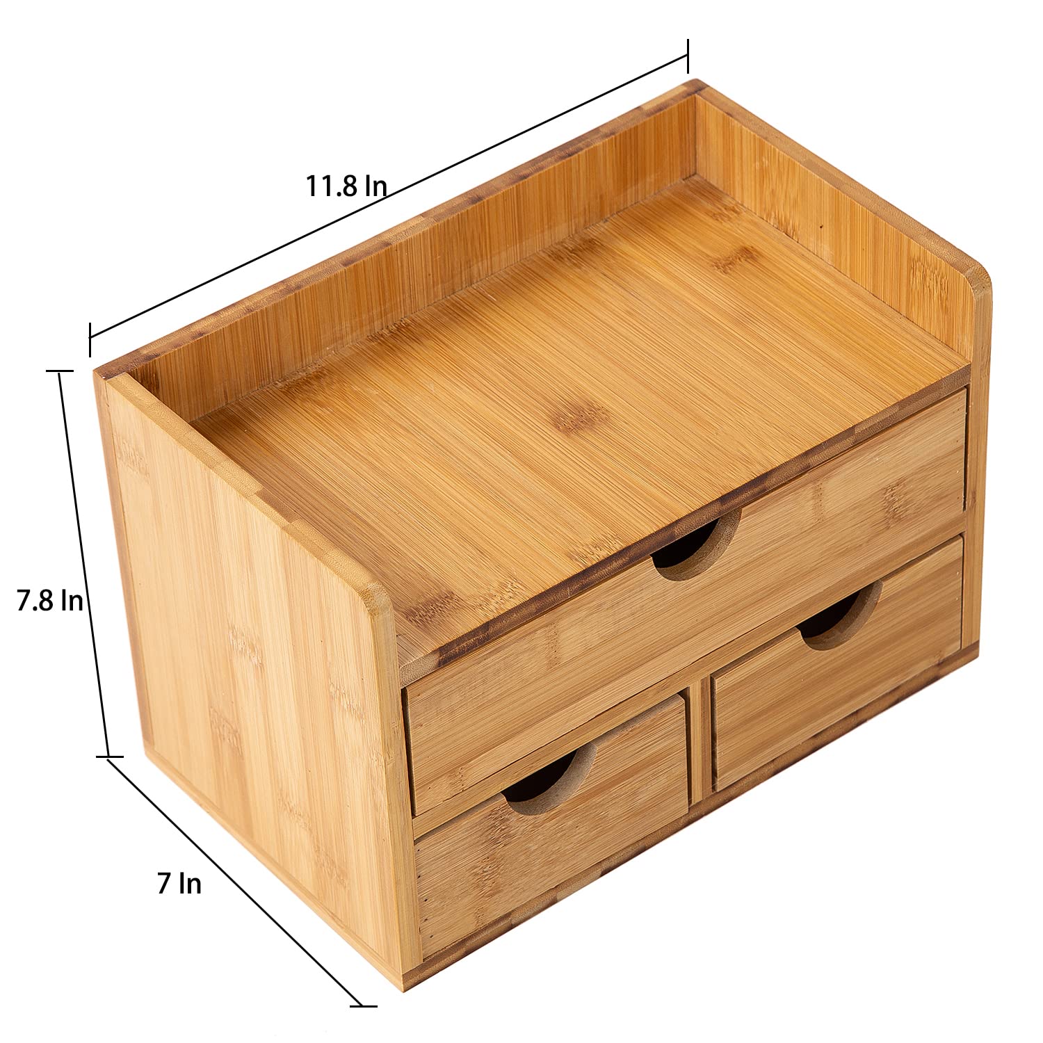 Rustic Bamboo Desk Organizer with Drawers,3-Drawer Desktop Storage Box