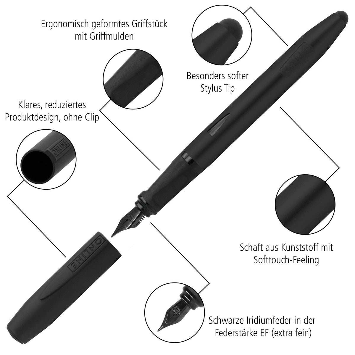 ONLINE Switch Expert fountain pen, cartridge fountain pen and stylus in one, for tablets and