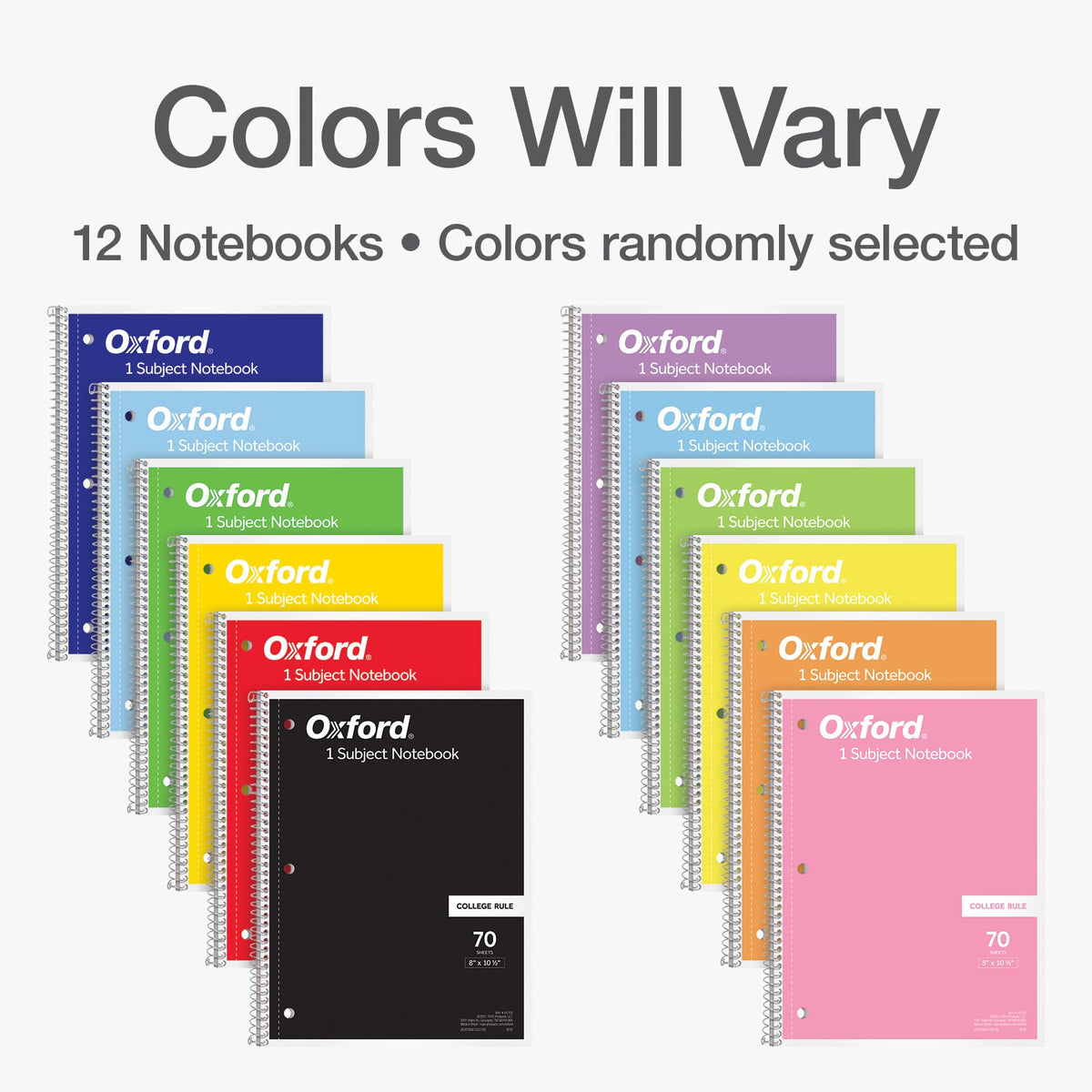 Oxford Spiral Notebooks, 12 Count Bulk Pack, 1 Subject, College Ruled Notebooks for School, 8 x