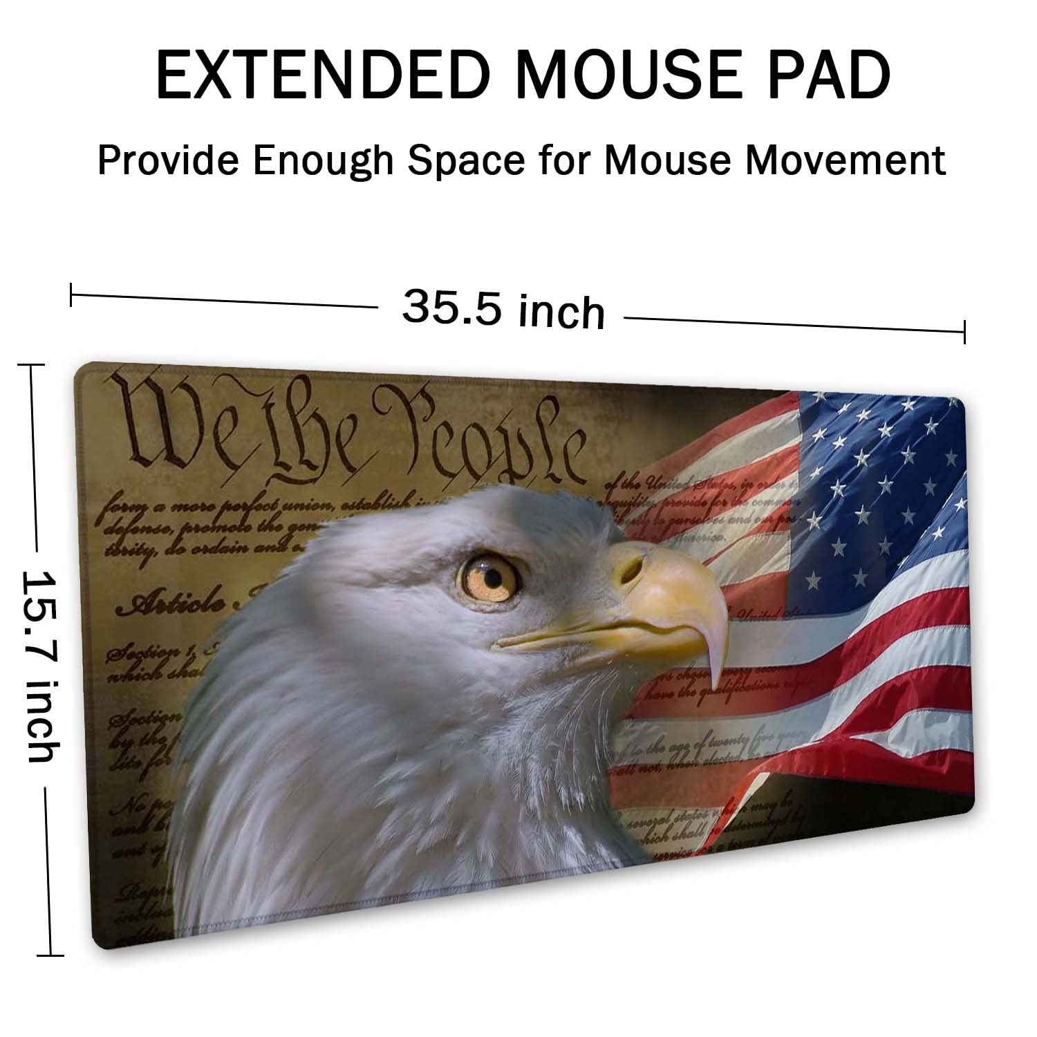 SSOIU Bald Eagle on American Flag Mouse Pad 35.5 X 15.7 Inch XXL Full Desk Mousepad Extended Large