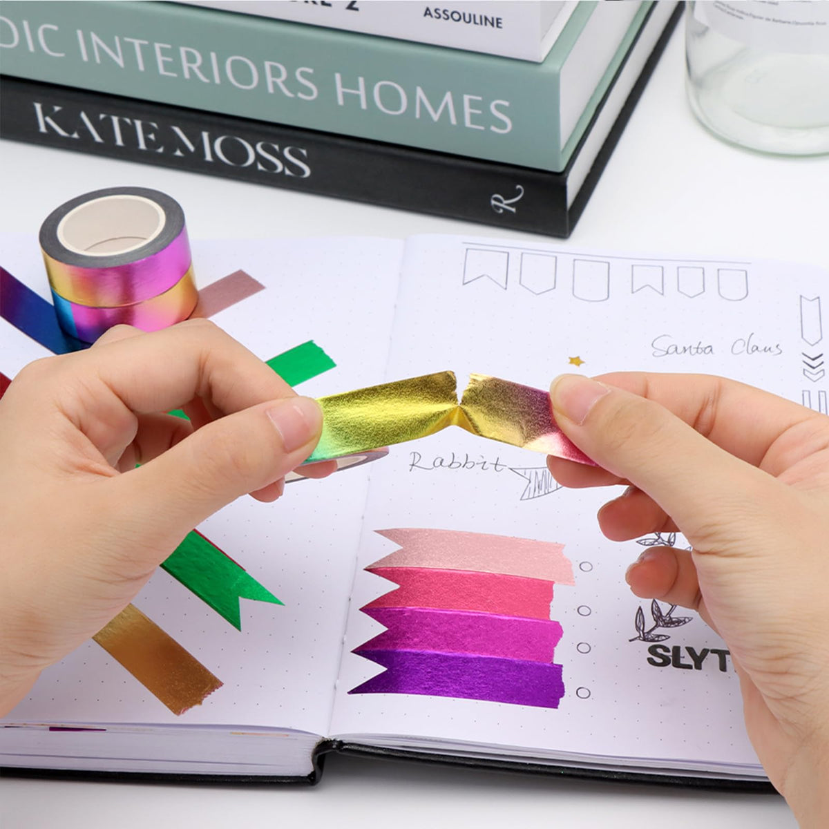 NatSumeBasics 3 Rainbow Foil Washi Tape Metallic Masking Craft Tapes