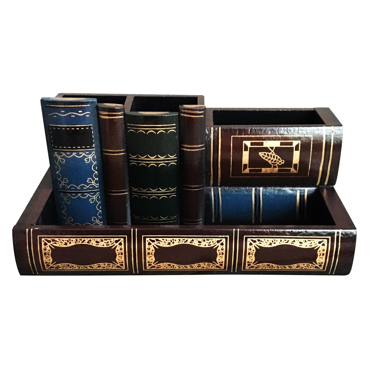 Tosnail Decorative Pen Holder with Storage Compartment, Wooden Pencil Holder and Organizer, Antique