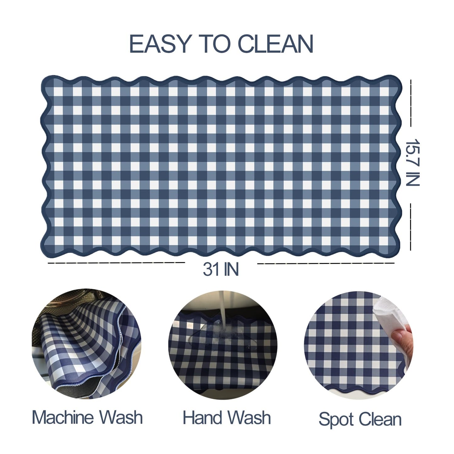 ohisxiacy Scalloped‌ Checkered Desk Mat Cute Dark Blue XXL Large Gaming Mouse Pad Gingham Kawaii