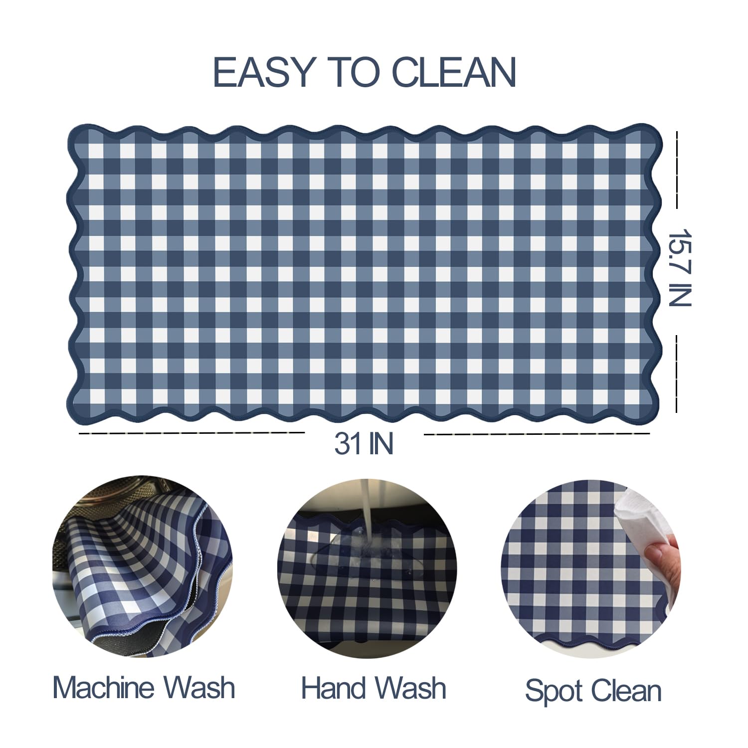ohisxiacy Scalloped‌ Checkered Desk Mat Cute Dark Blue XXL Large Gaming Mouse Pad Gingham Kawaii