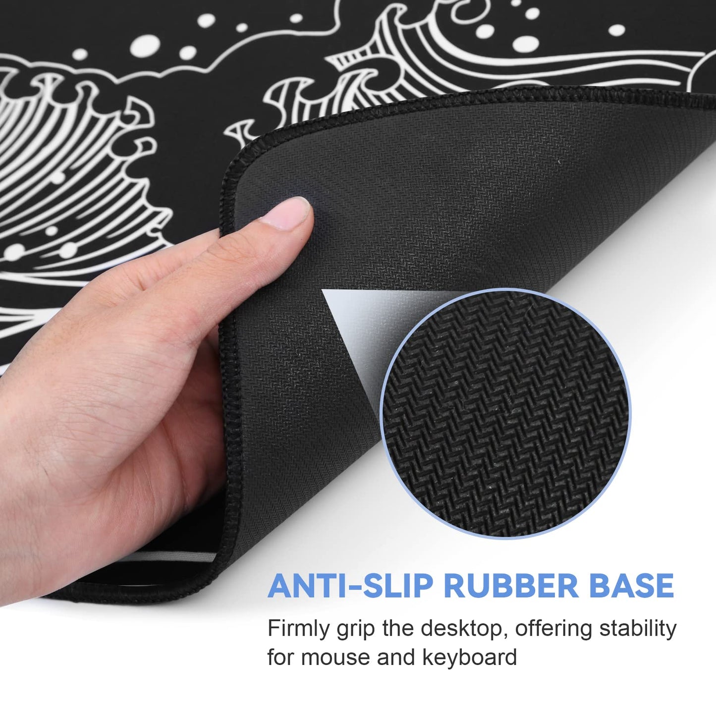 DIGSOM Gaming Mouse Pad Black and White Sea Wave Pattern, 31.5 x 11.8in