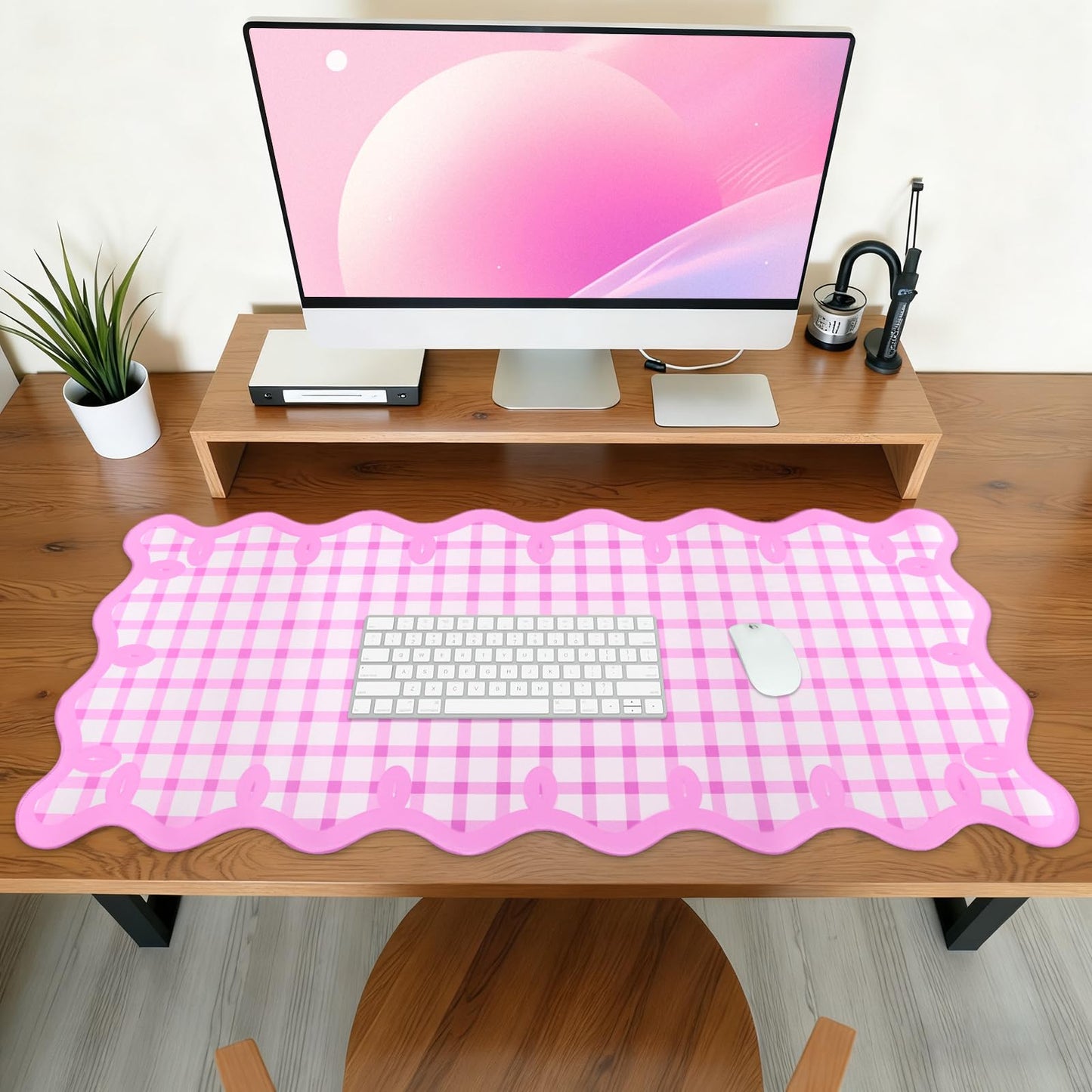 ARTSO Pink Desk Pad,Extra Large Mouse Pad for Laptop,Cute Scalloped Desk Mat for Women