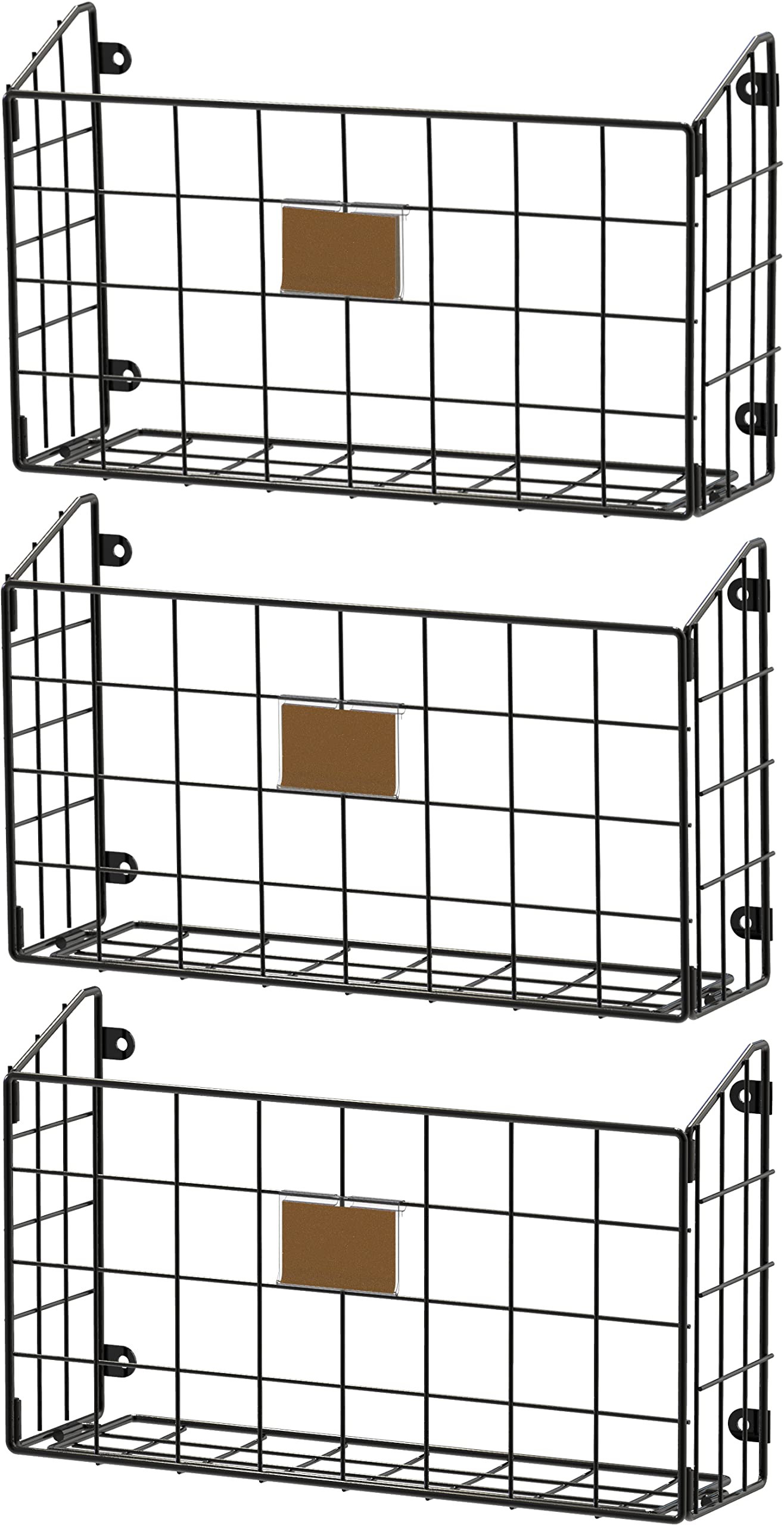 Simple Houseware Grid Wall Mount Single Pocket File Holder, 3-Pack, Black