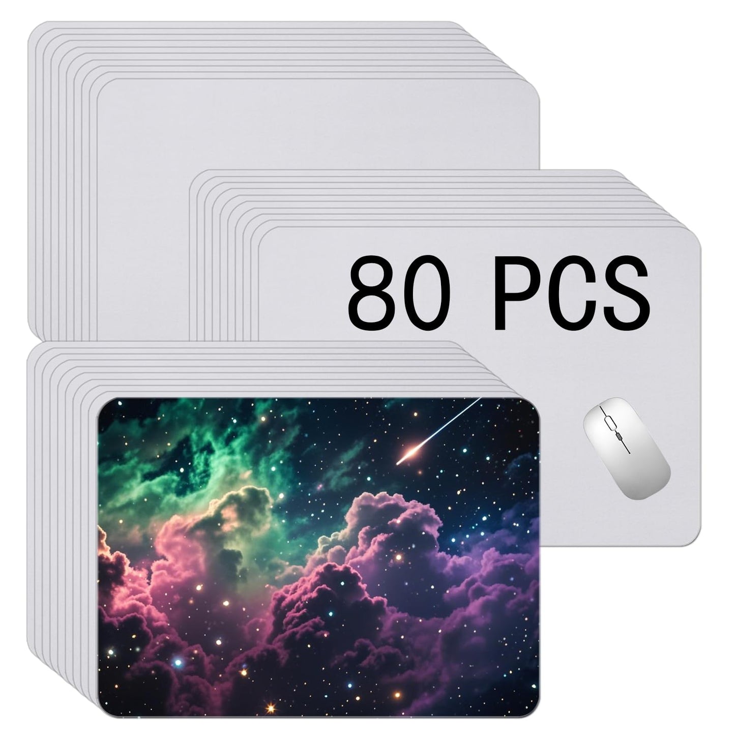 80 PCS White Mouse Pad 3mm Thick for Heat Press Printing,Bulk Mousepad Blanks for Heat Transfer