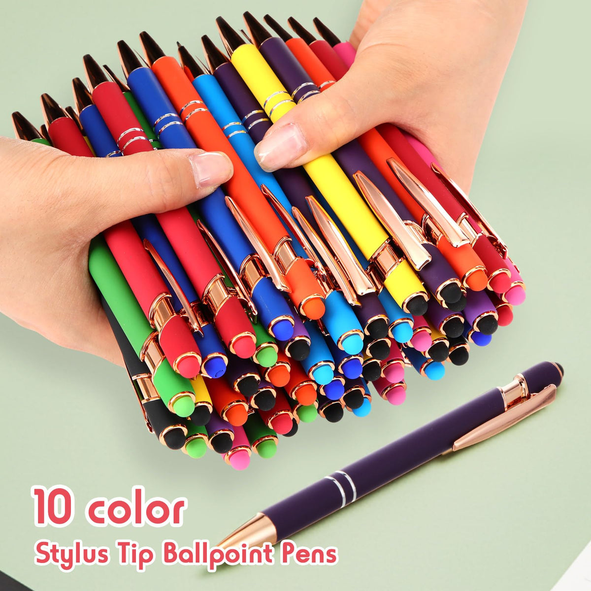 Yeaqee 100 Pieces Ballpoint Pen Bulk with Stylus Tip Click, Bright Colors