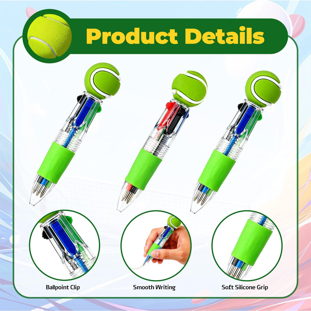 Zhirlyn Tennis Party Favors Tennis Pens Mini Multicolor Pen in One Cute Fun 4-in-1 Pens Bulk Cool