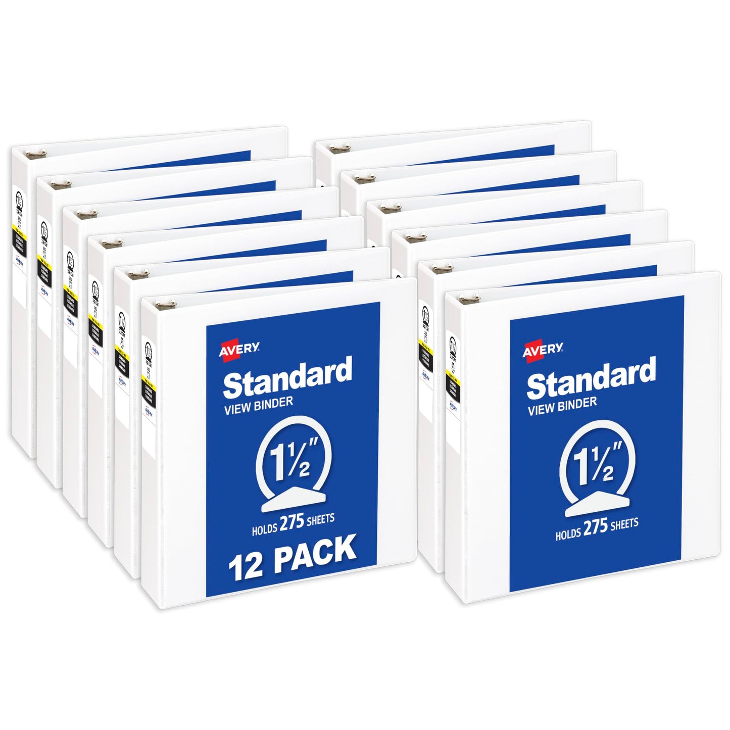 Avery Standard View 3 Ring Binders, 1.5" Round Rings, 275-Sheet Capacity, 2.1 Inch Wide Spine