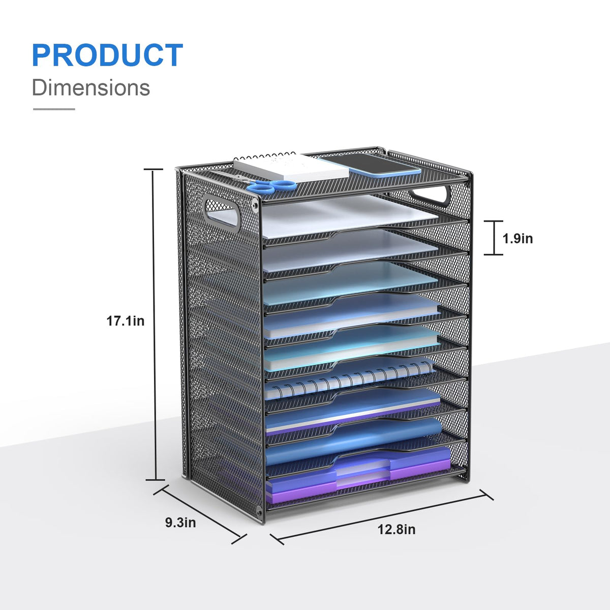 OUTWOLF 10 Tier Paper Organizer - Letter Tray Mesh Desk File Organizer with Handles for Office