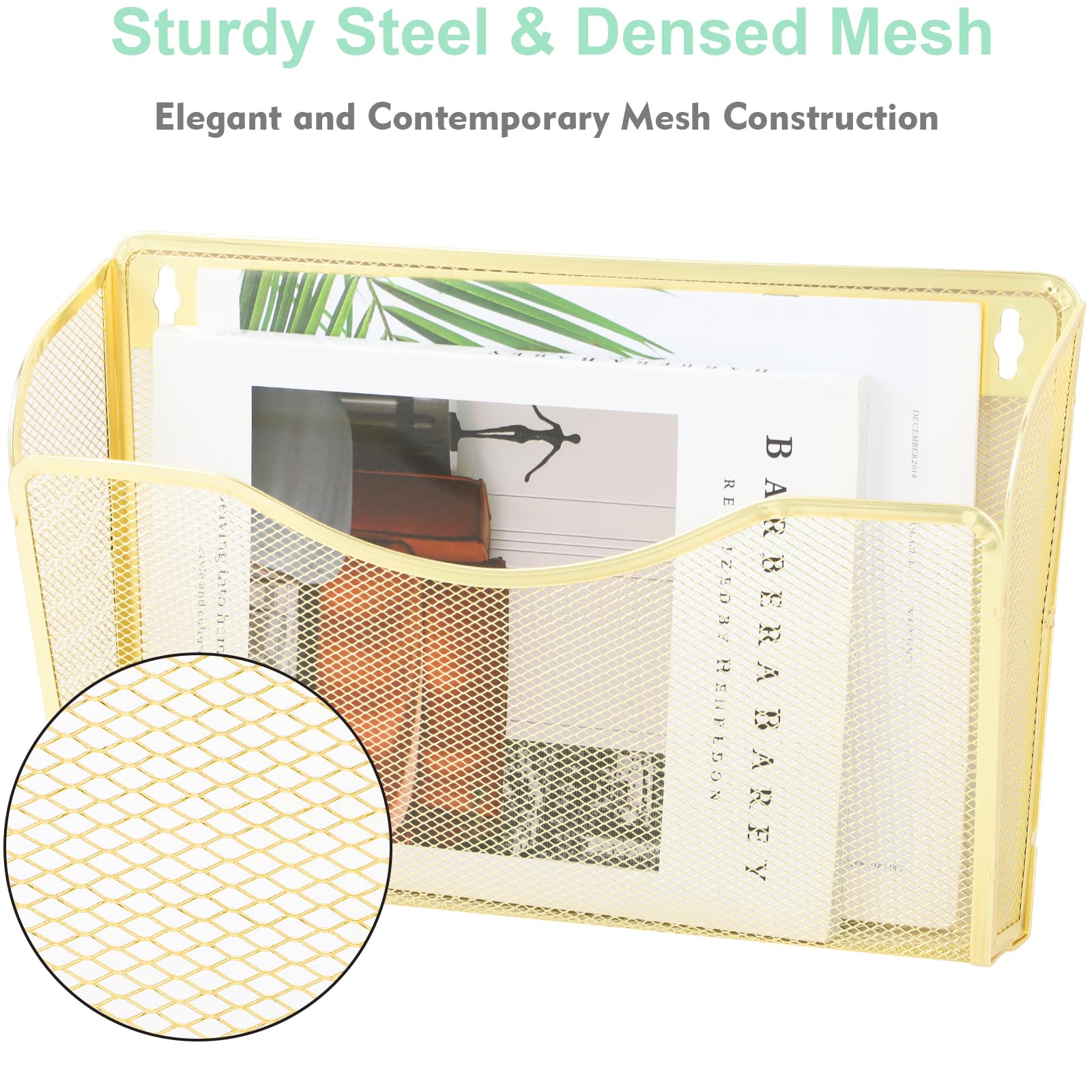 EASEPRES 3 Single Pocket Mesh Hanging File Organizer, Vertical Wall Mounted Magazine File Holder