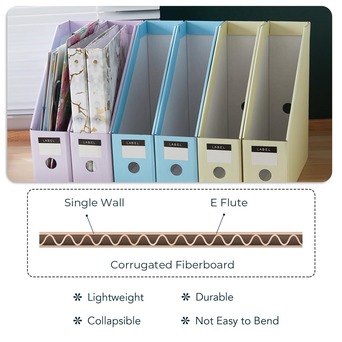 Y YOMA Cardboard File Magazine Holder, Pastel Color, 12 Pack Desktop Binder Holder with Labels