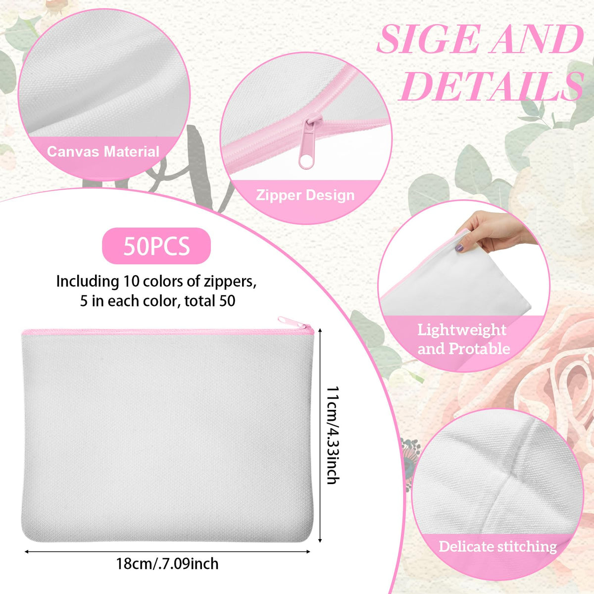 Frienda 50 Pcs Sublimation Blank Canvas Makeup Bags Bulk DIY Heat Transfer Canvas Pen Case Pencil