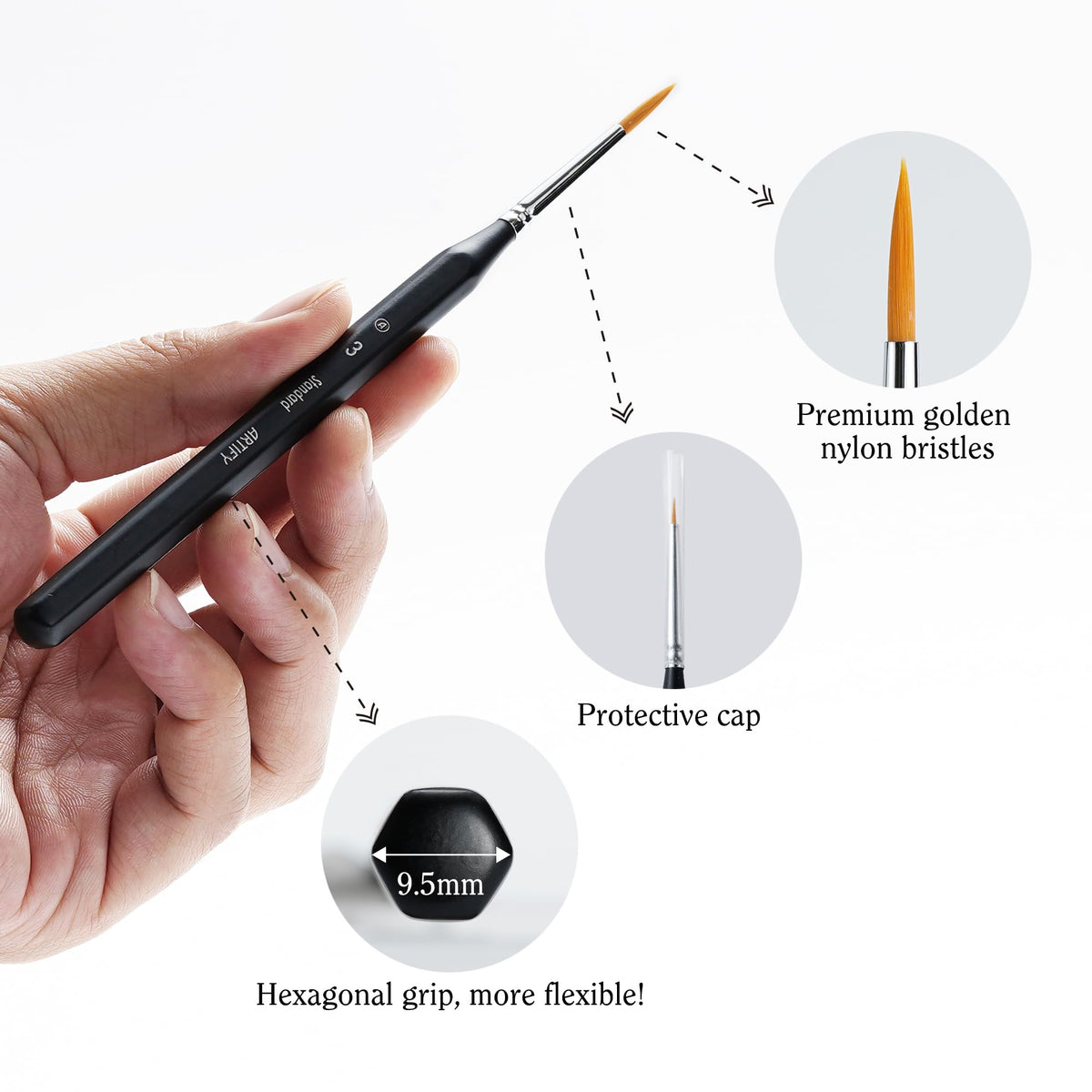 ARTIFY Miniature Drybrush Paint Brush Set: 14-Piece Round Small Detail Model Paintbrushes, Thin