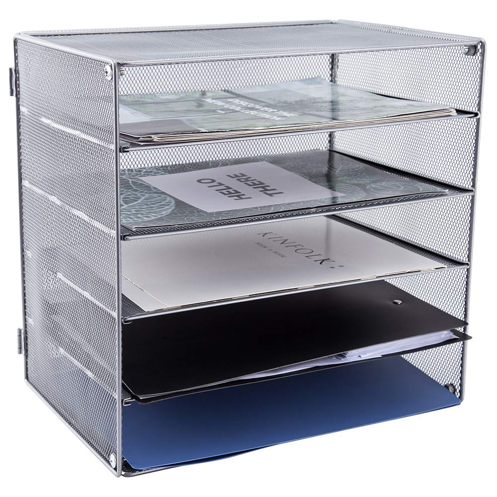 EASEPRES 5 Slot Mesh Desk Organizer Tray, File Paper Letter Folder Holder Desktop Paper Sorter Mail