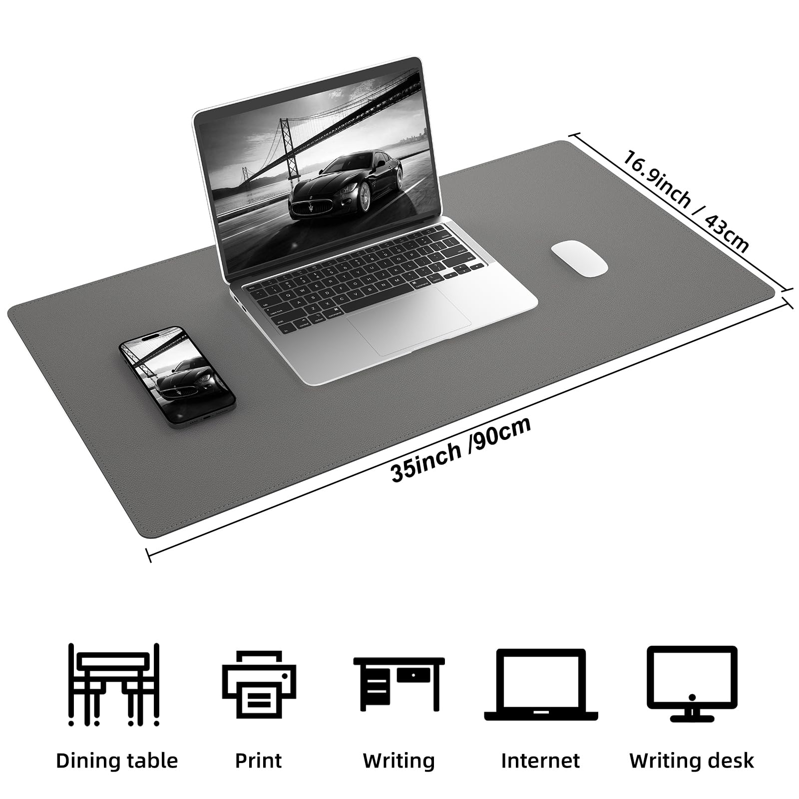 AFIING Cork Desk Mat, Dark Grey, 35.4" x 17",Desk pad Protector