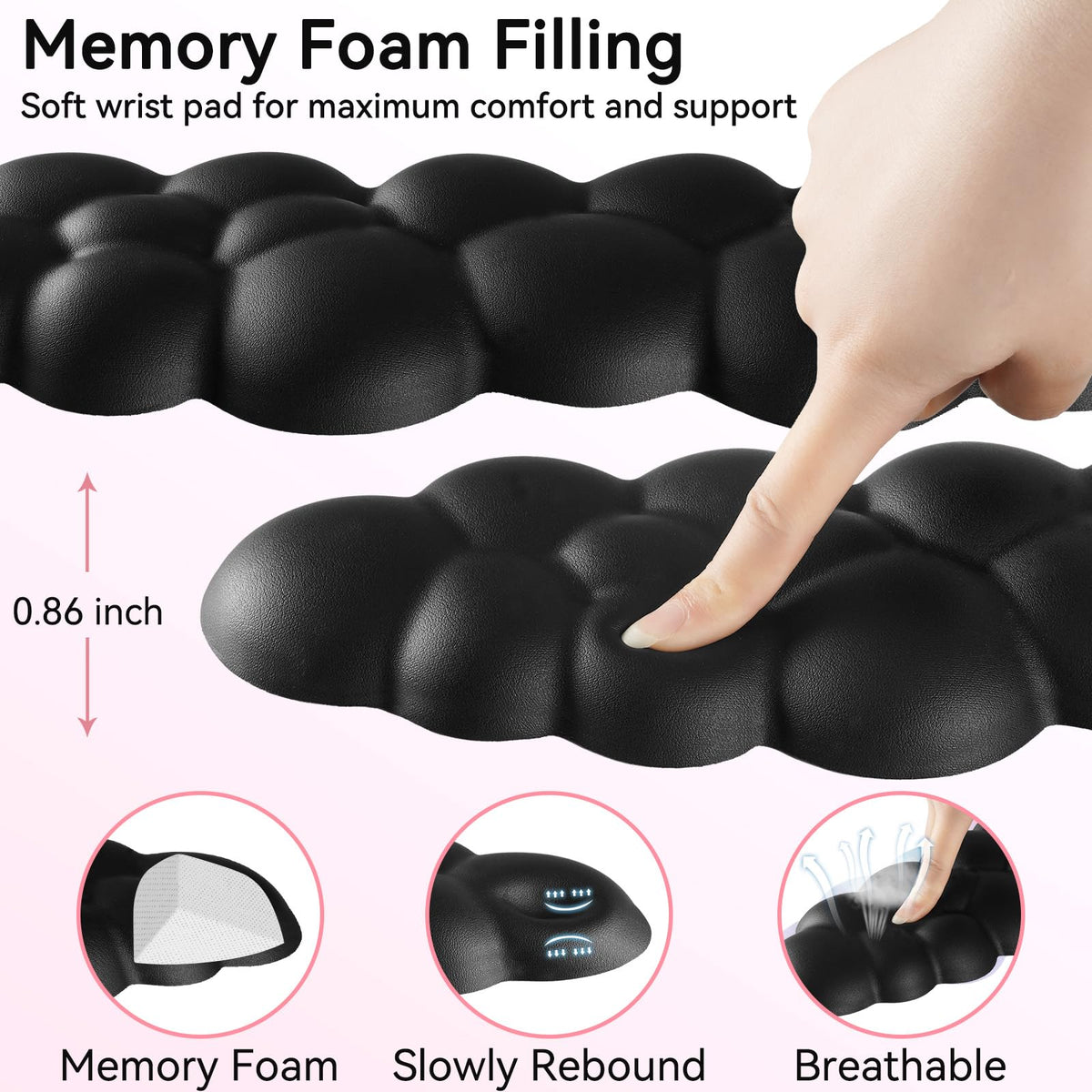 Sushret Cloud Wrist Rest for Computer Keyboard and Mouse Pad Set, Black