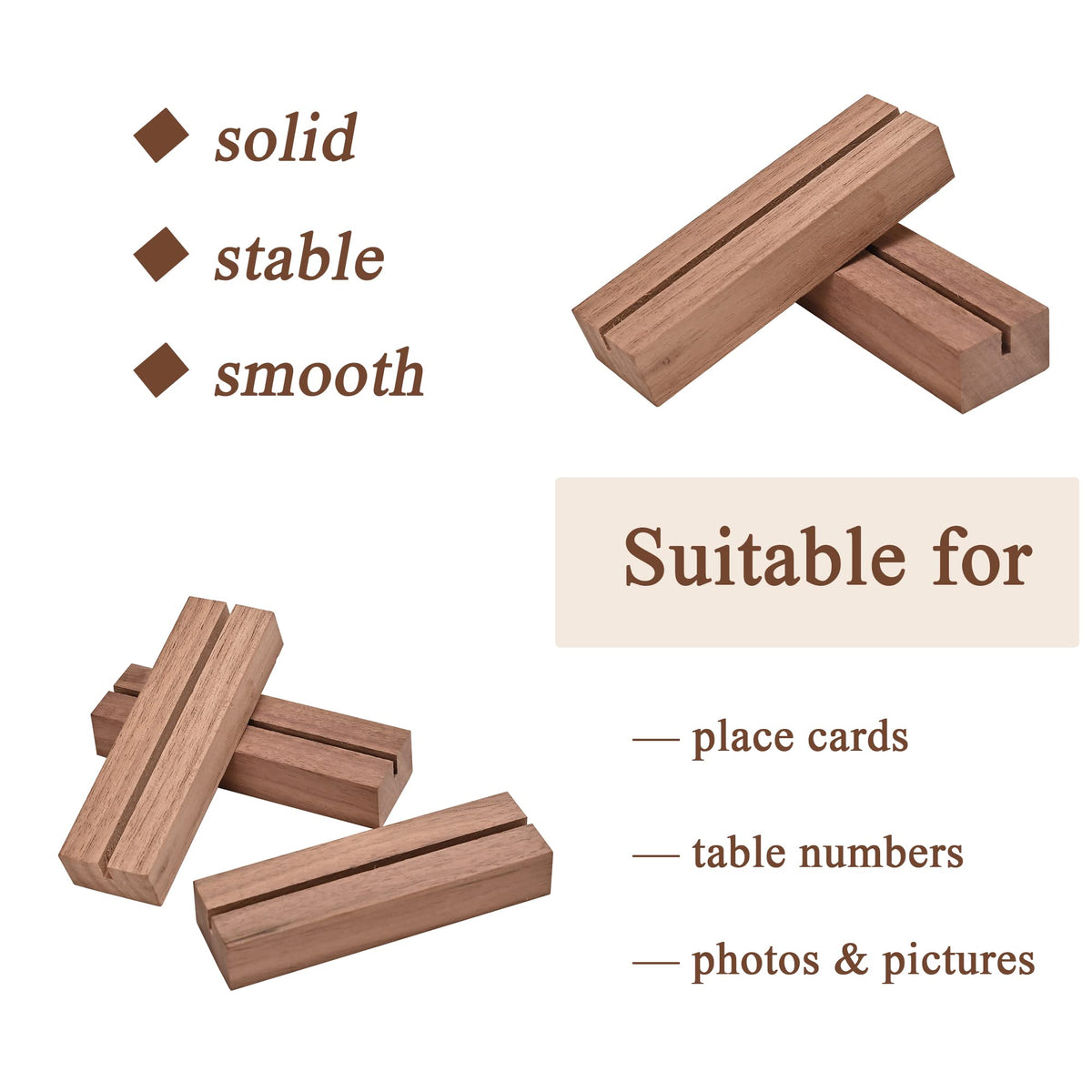 WILLOWDALE 12Pcs Walnut Place Card Holders for Table, Table Number Holders