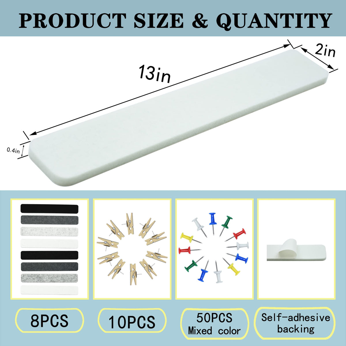YOUDEFUL 8Pcs Bulletin Board Strip, Felt Cork Board with 50 Pushpins