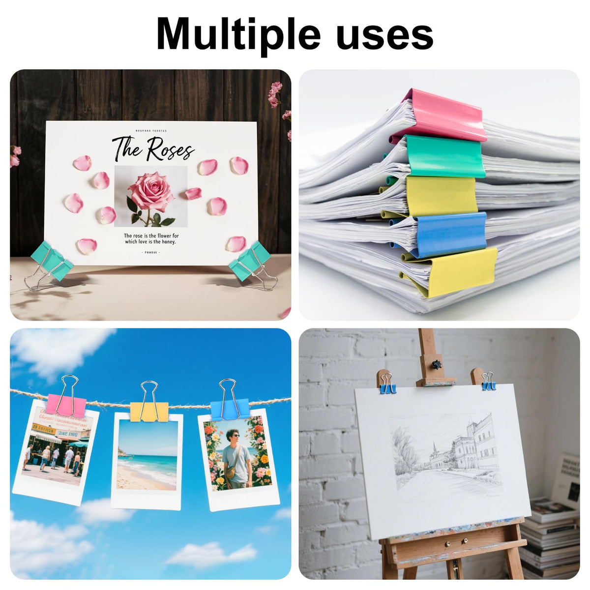 Large Binder Clips 1.6 Inch (60 Pack) Assorted Colors