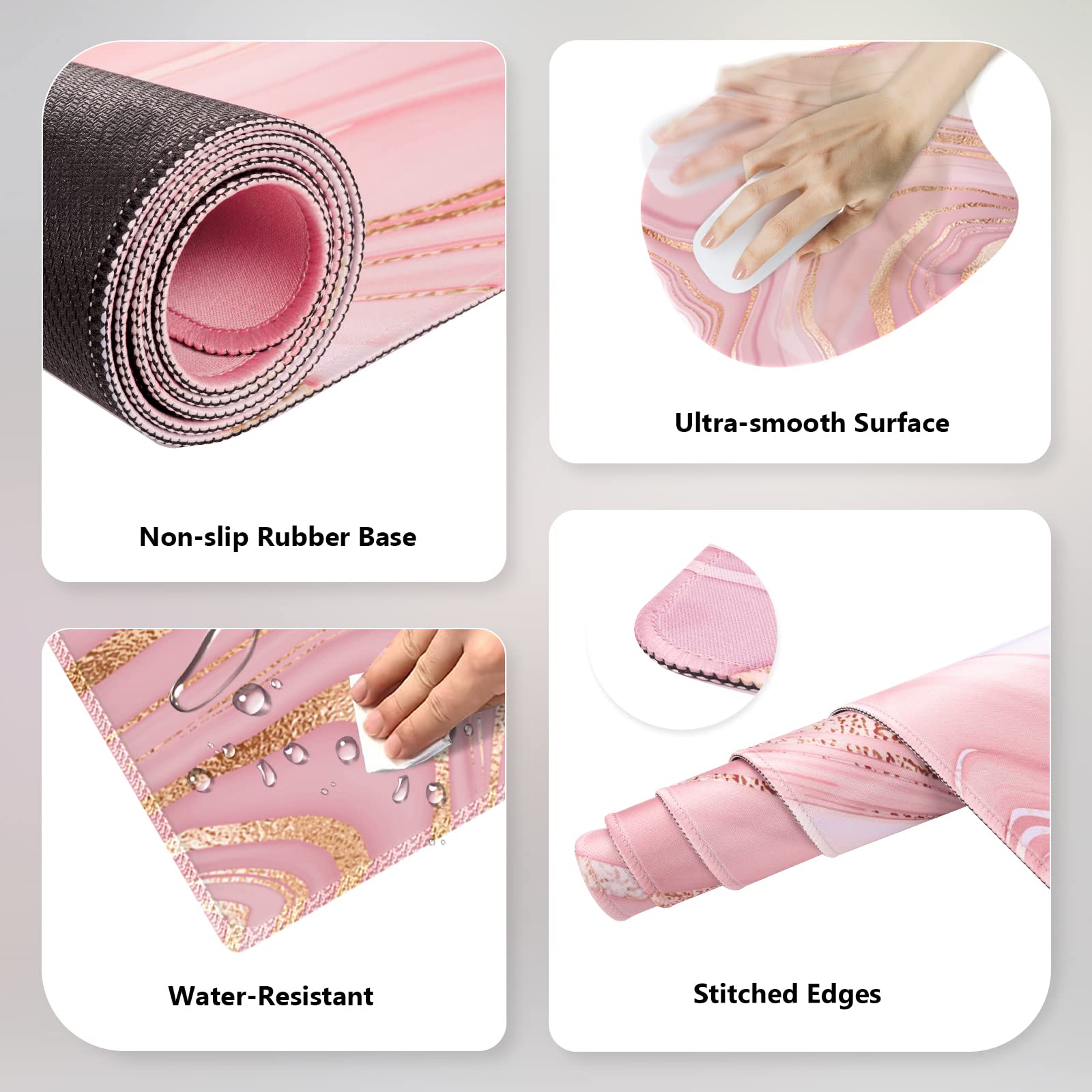 Anyshock Light Pink Desk Mat Set, Mouse Pad and Keyboard Wrist Rest, Ergonomic Mouse Pad with Wrist