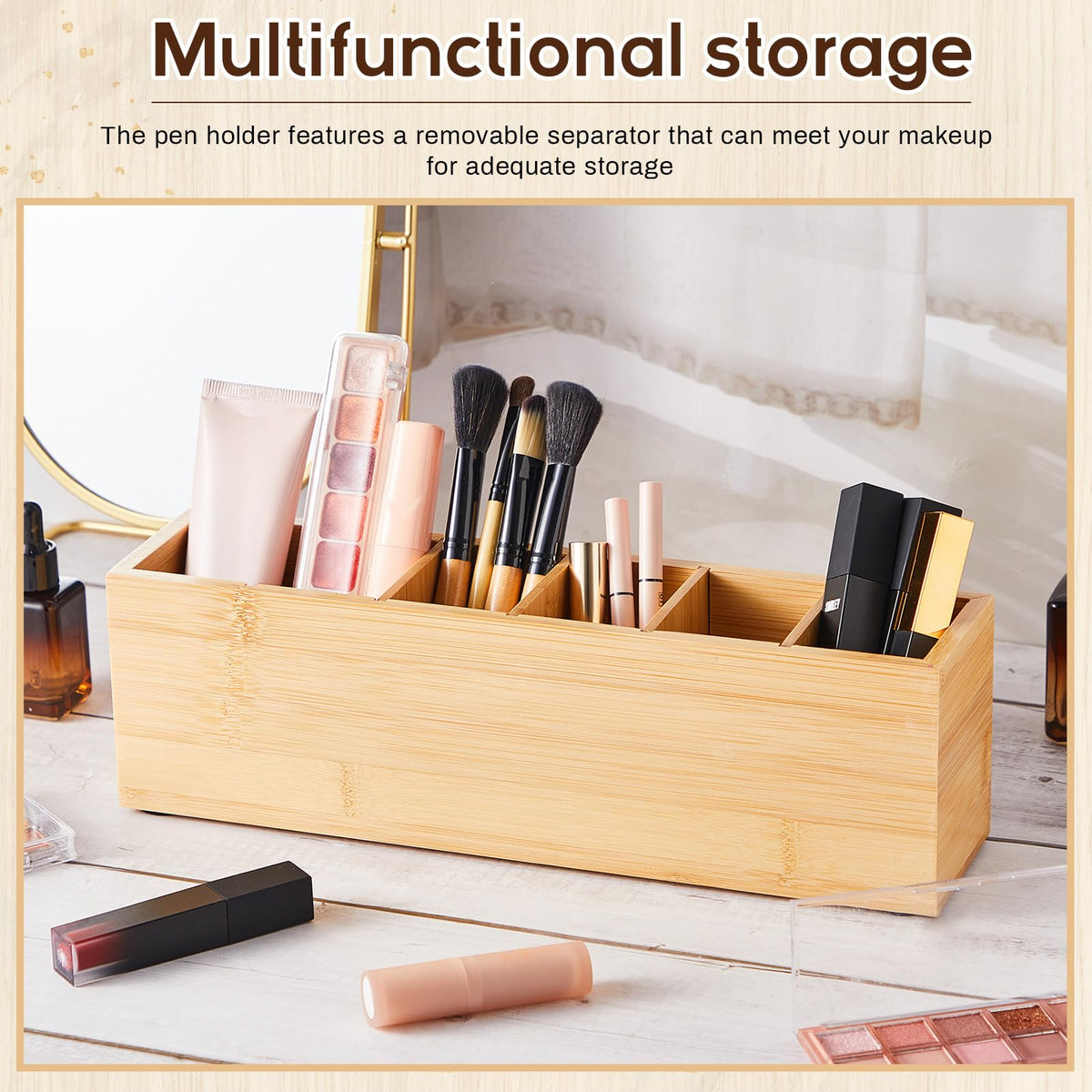 Jetec Wooden Pencil Pen Holder for Desk, Bamboo, 6 Compartments