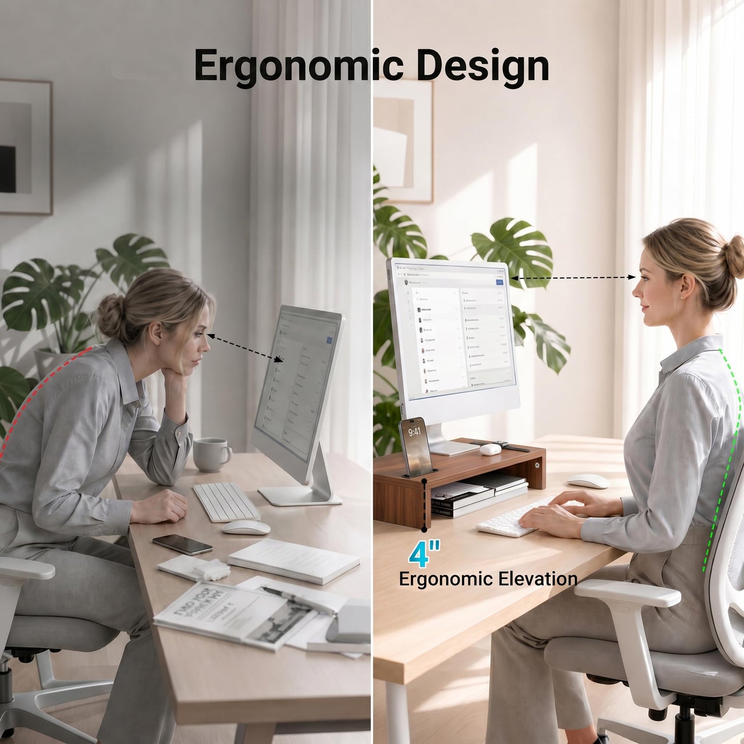 BONTEC Monitor Stand Riser with Cellphone Holder & Cable Management