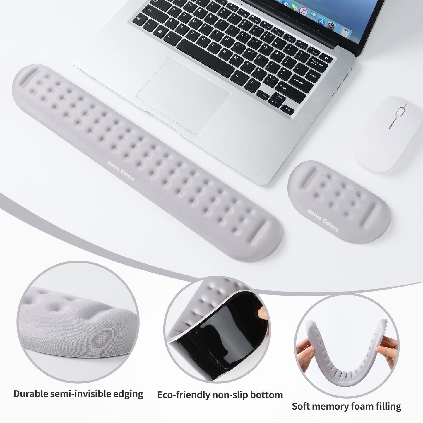 UnivoColors Gray Keyboard Wrist Support and Mouse Wrist Rest Set, Made of Memory Foam Soft Gel