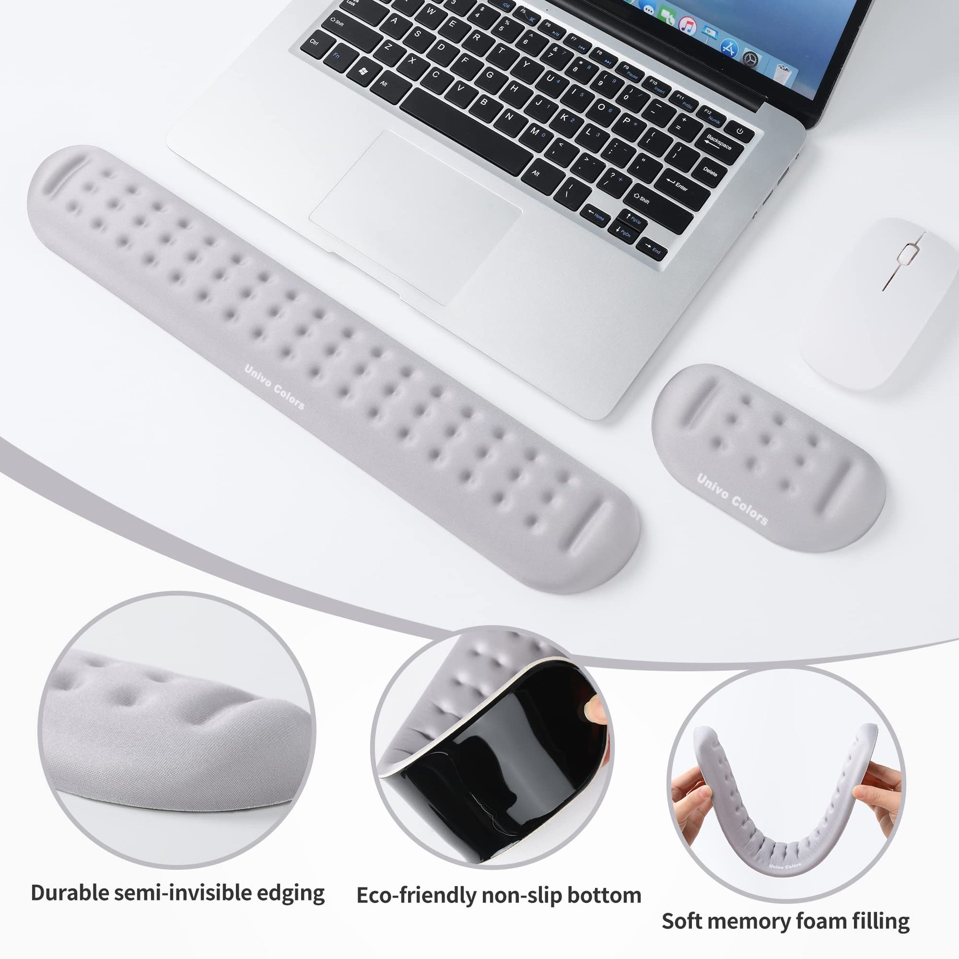 UnivoColors Gray Keyboard Wrist Support and Mouse Wrist Rest Set, Made of Memory Foam Soft Gel