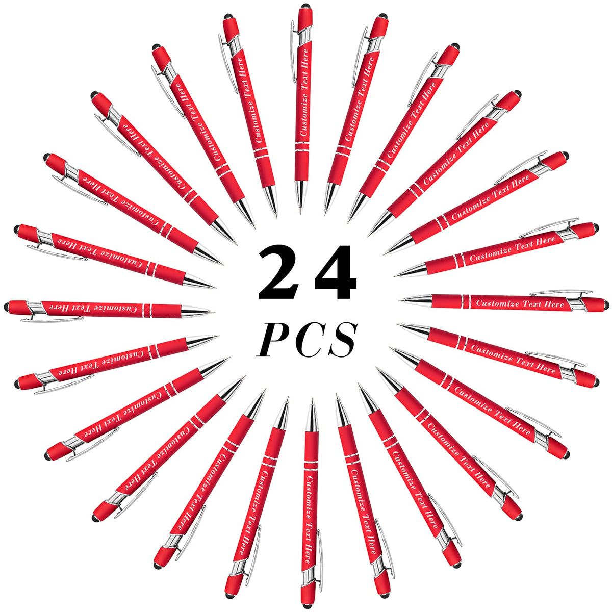 Personalized Pens Bulk with Stylus Tip 24 Pcs Custom Engraving Ballpoint Pens with Name Message