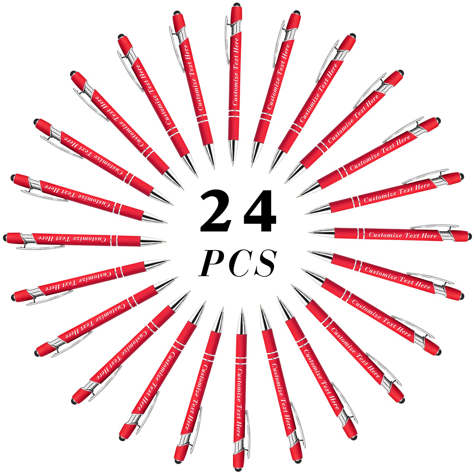 Personalized Pens Bulk with Stylus Tip 24 Pcs Custom Engraving Ballpoint Pens with Name Message