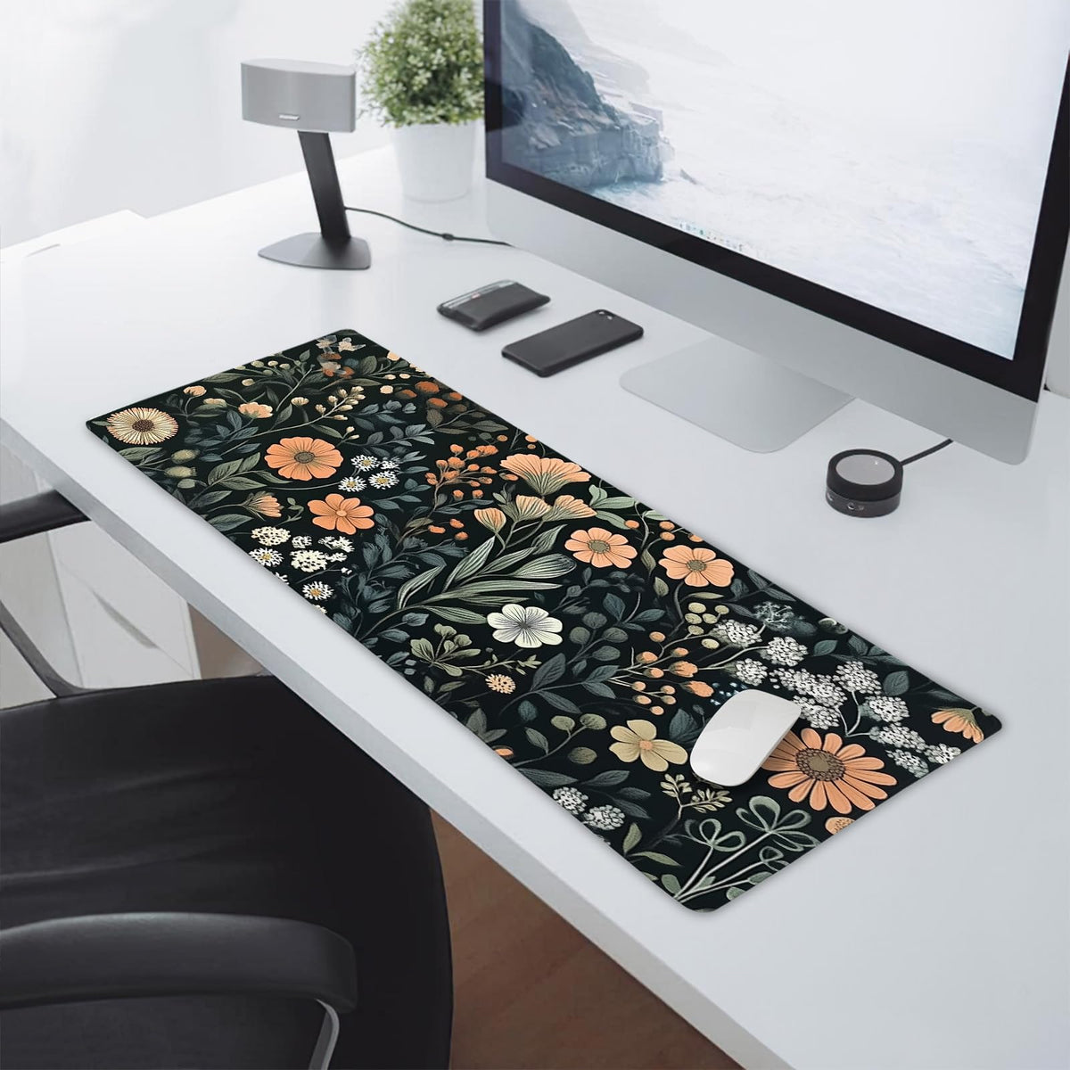 Aesthetic Dark Flower Gaming Mouse Pad XL Floral Plant Botanical Flowers Extended Big Large Desk