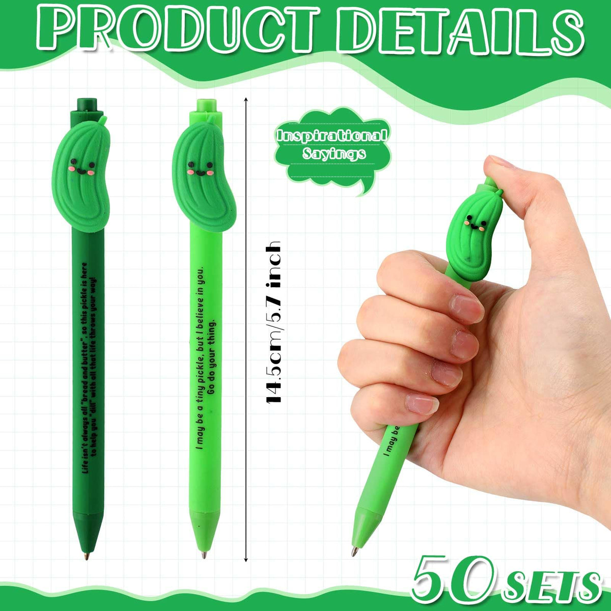 50 Pcs Positive Funny Pens Affirmation Gifts Bulk for Adults, Pickle