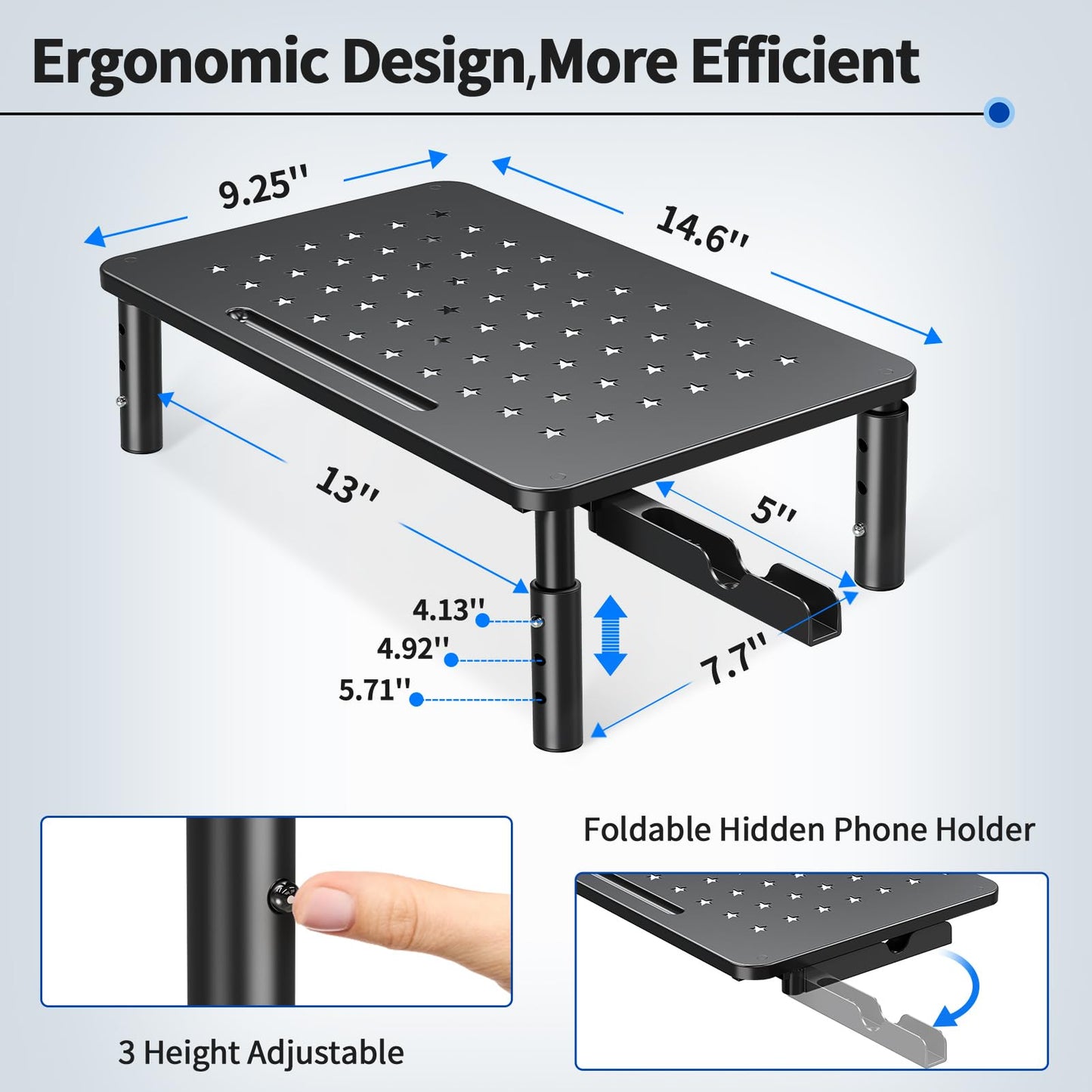 Zimilar 2 Pack Monitor Stand , 3 Height Adjustable Stand with Star Mesh