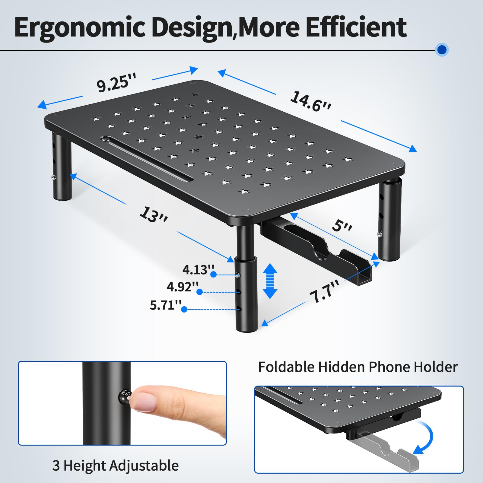 Zimilar 2 Pack Monitor Stand , 3 Height Adjustable Stand with Star Mesh