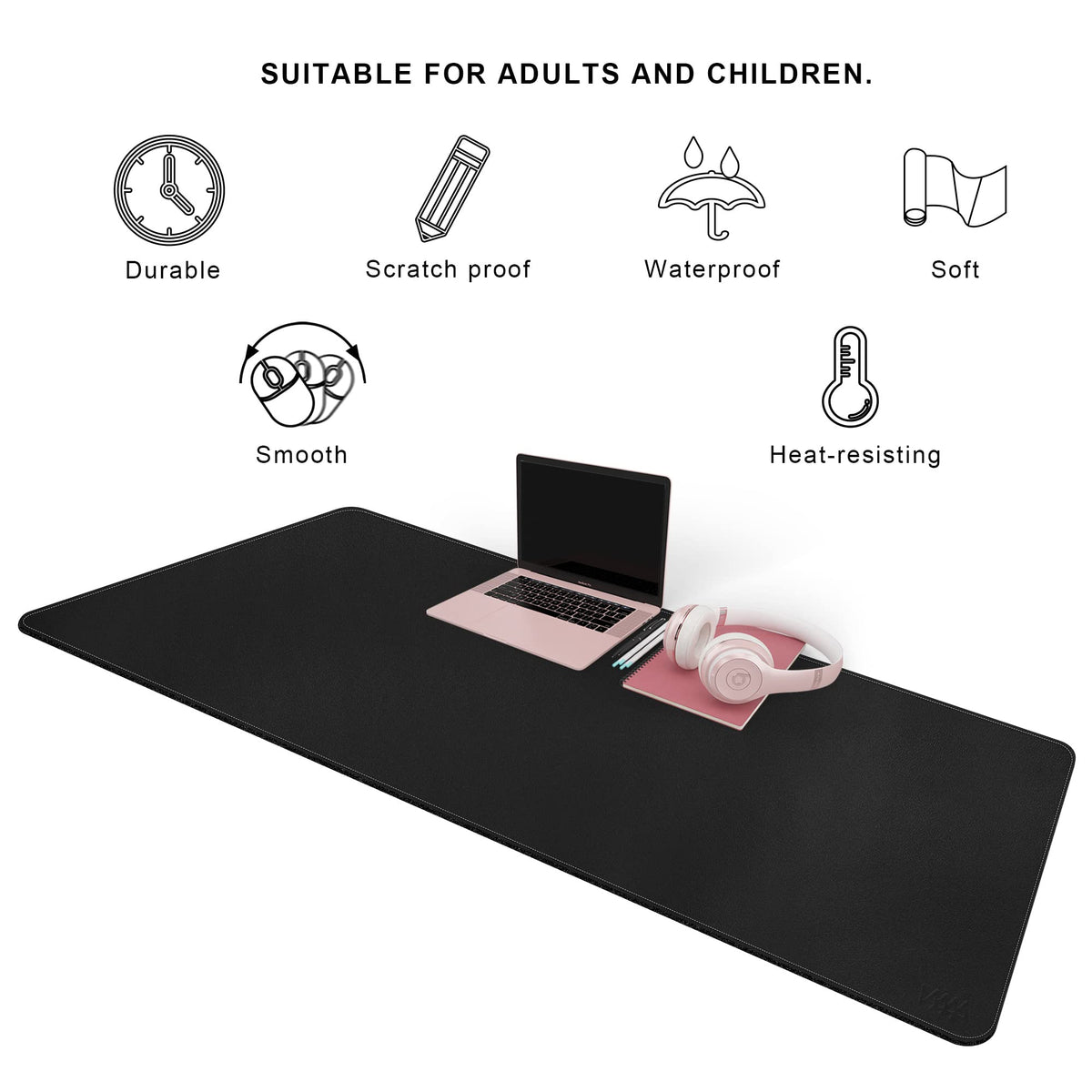 Vyaaa 55" x 24" Large PU Leather Desk mat for Keyboard and Mouse (Black)