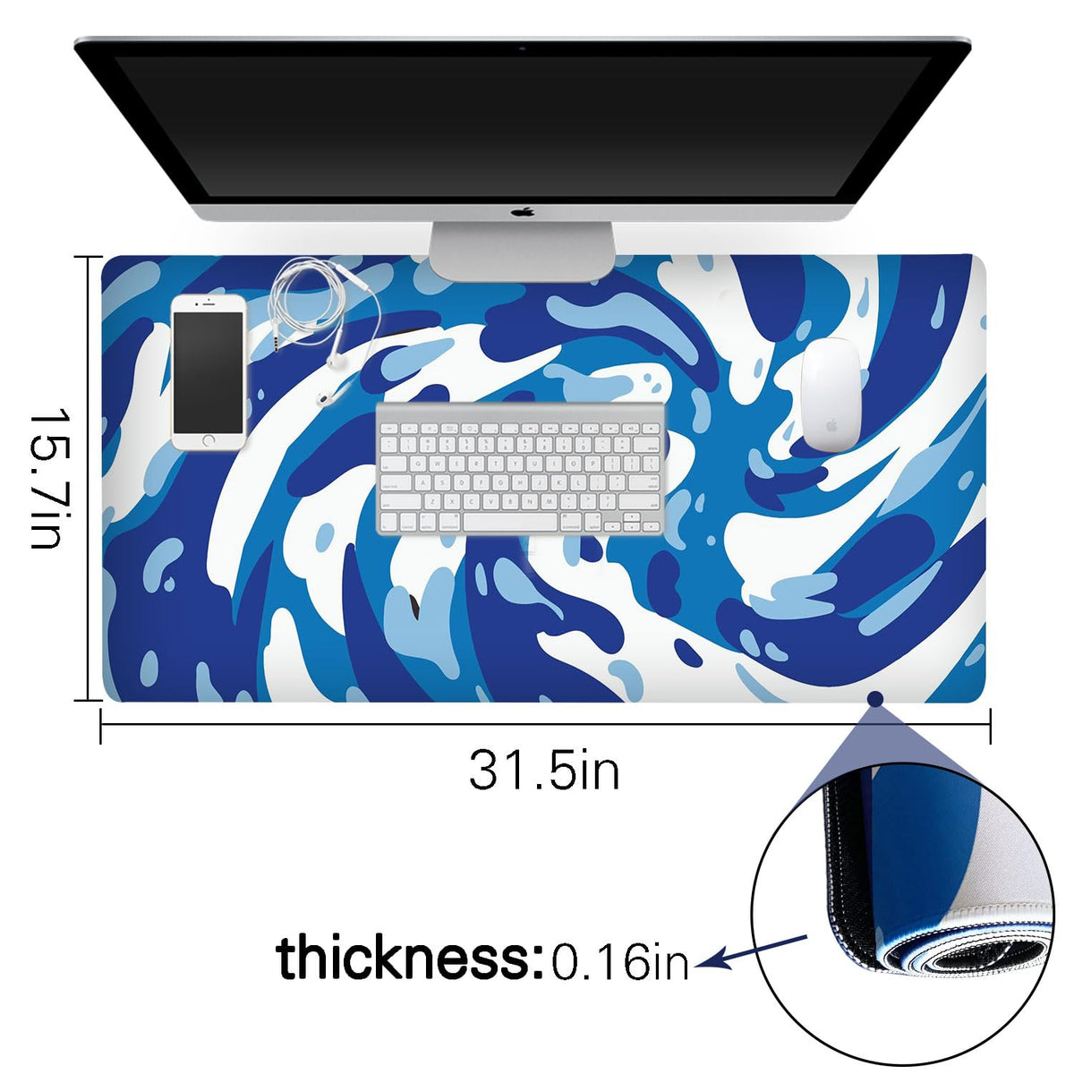 Fluid Pattern XXL Mouse Pad, Thick Waterproof Desk Mat with Stitched Edge