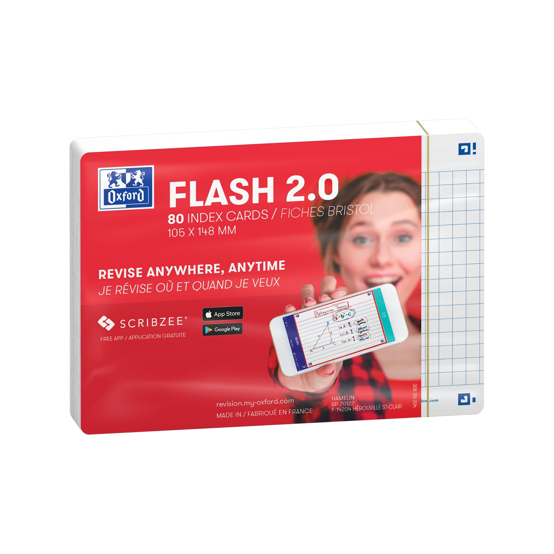 Oxford Flash 2.0 Pack of 80 Flash Cards A6 Format (10.5 x 14.8 cm) Small Squares Double-Sided