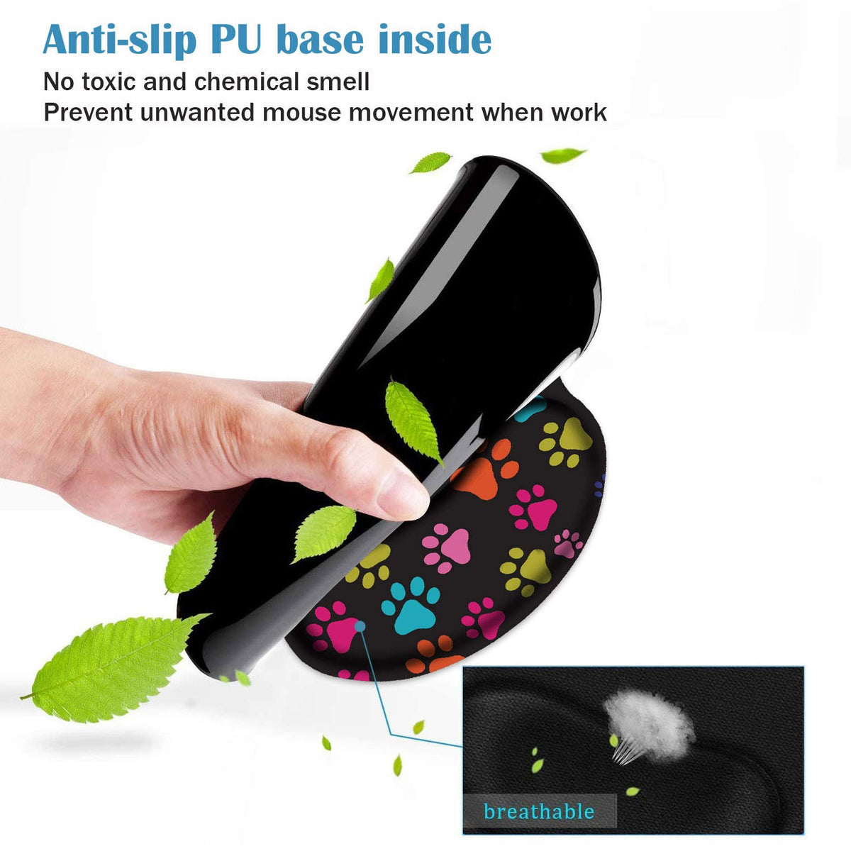 BWOOLL Ergonomic Mouse Pad Wrist Support and Coasters Set, Cute Wrist Rest Pad with Non-Slip PU