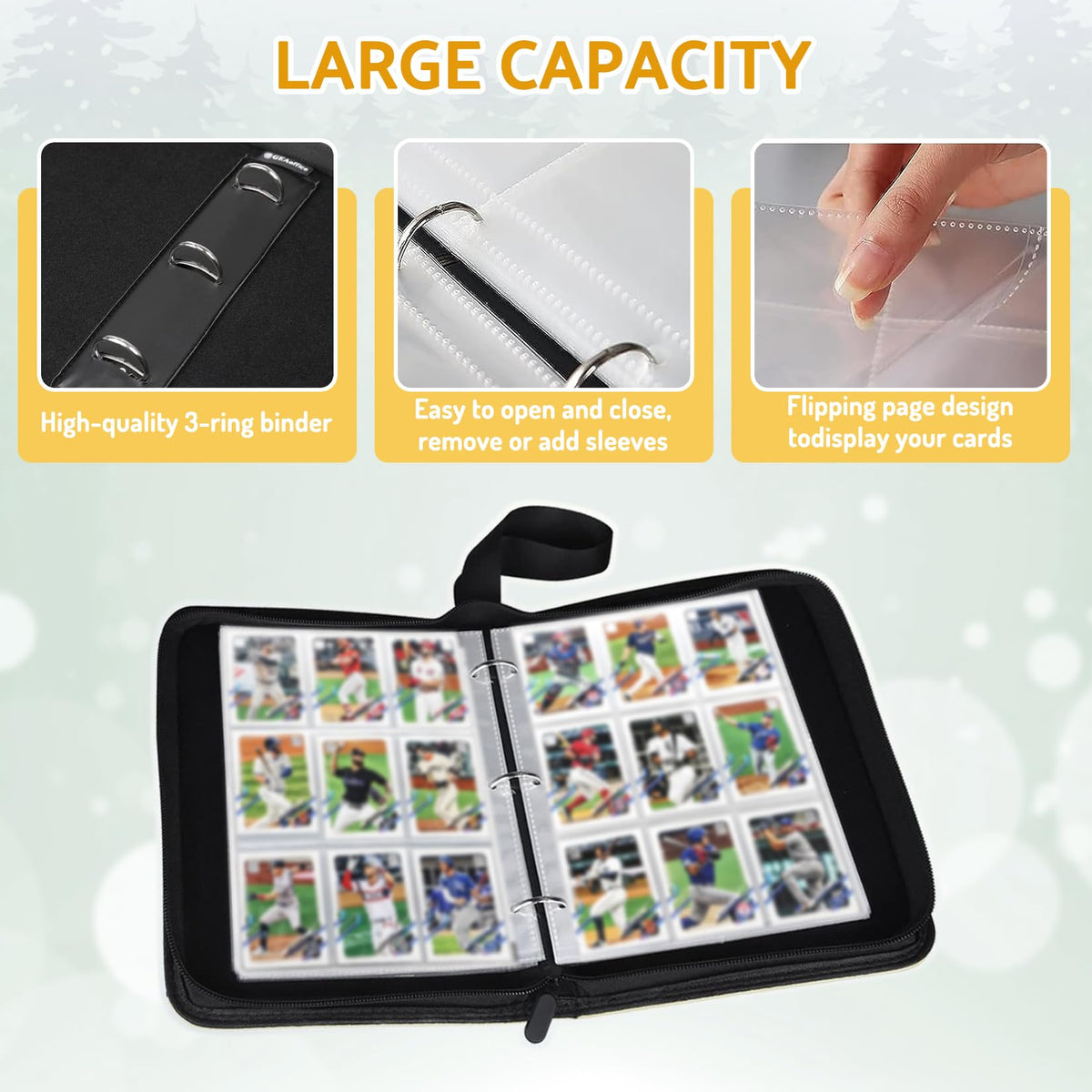 Football Card Binder,9-Pocket Book For 900 Cards,50 Removable Binders Football Binder,Football Card