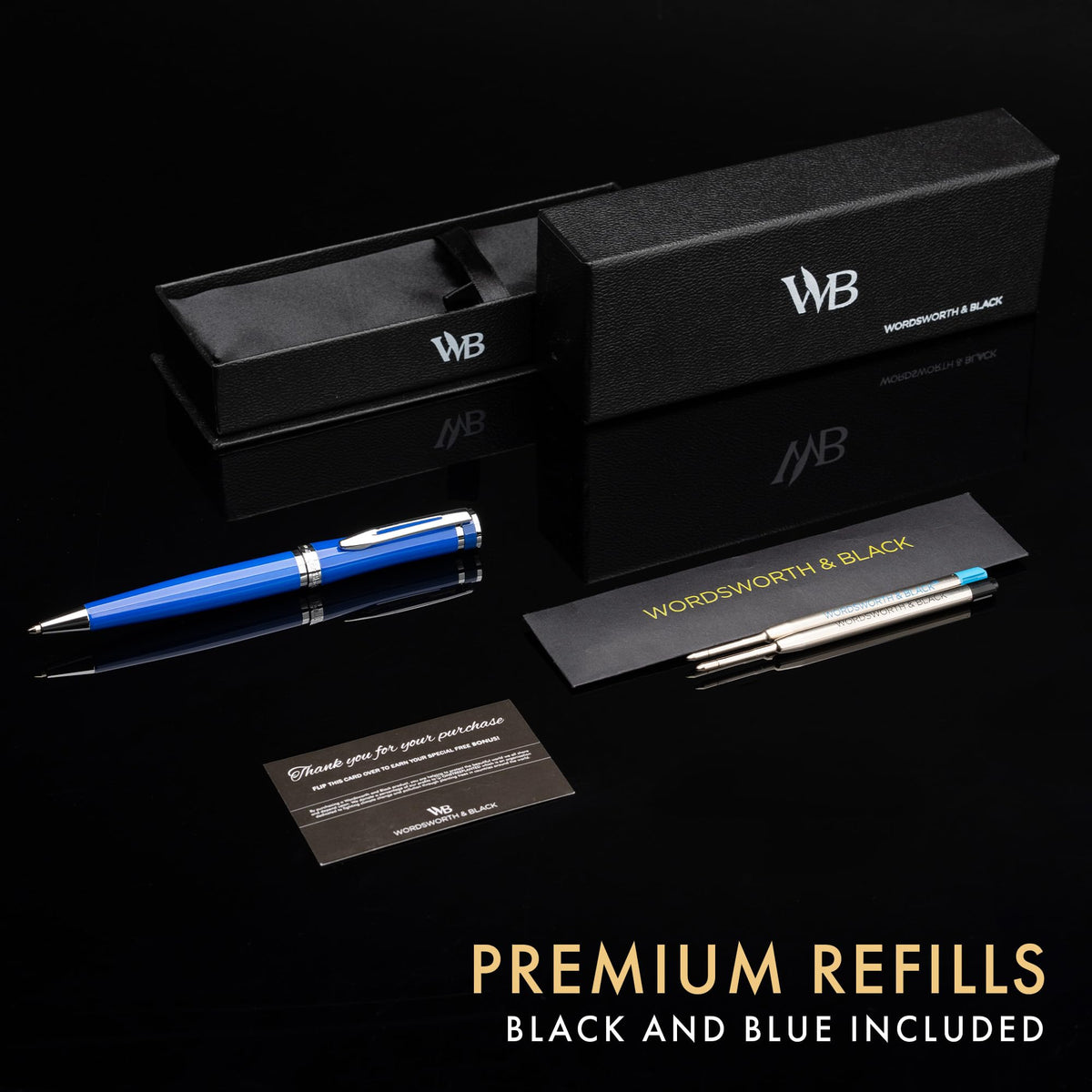 Wordsworth & Black Luxury Refillable Ballpoint Pen Set for Writing, Blue