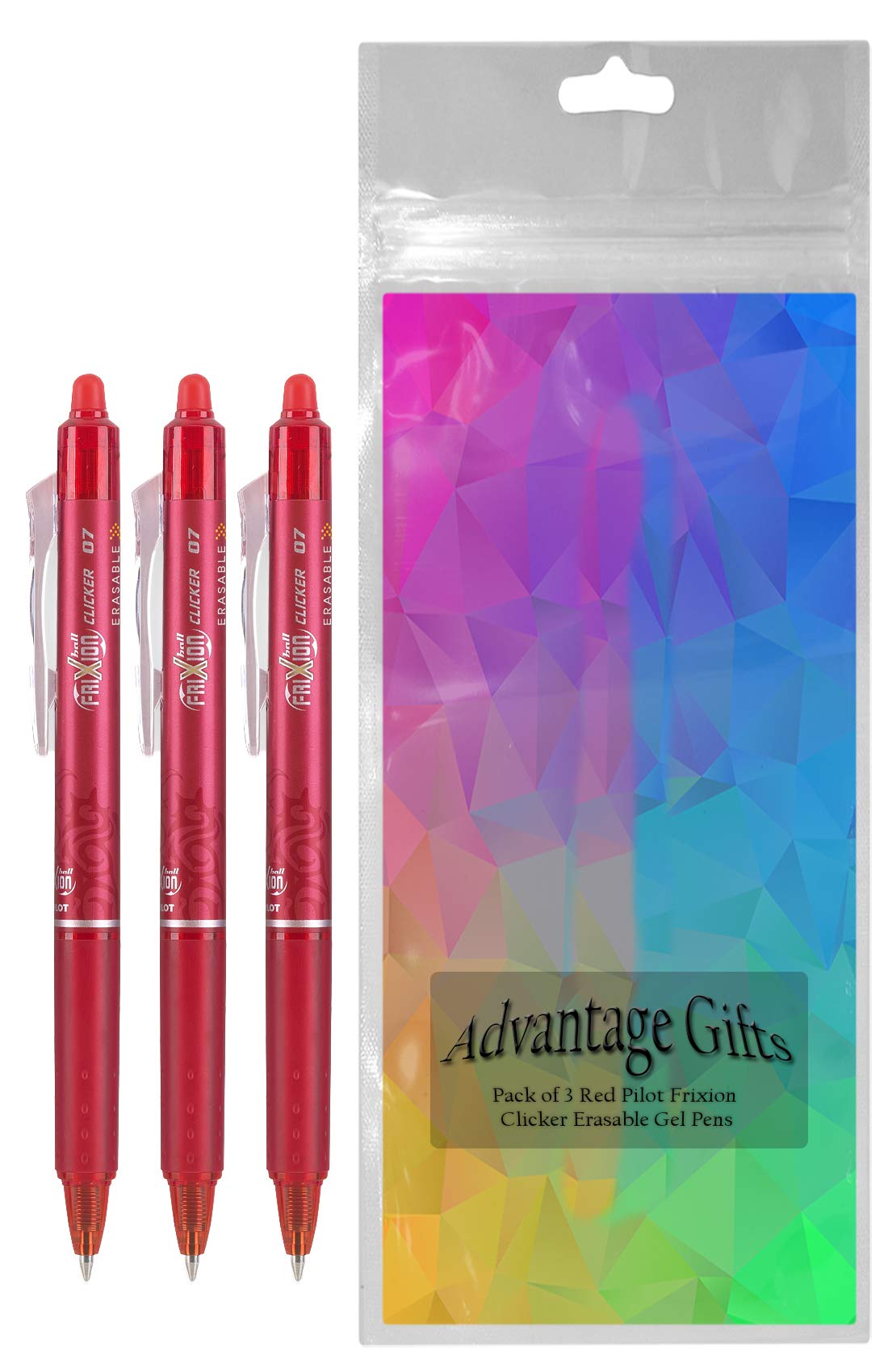 Advantage Gifts Clicker Retractable Erasable Gel Pens Fine Point (.7mm) Red Ink 3-pk;
