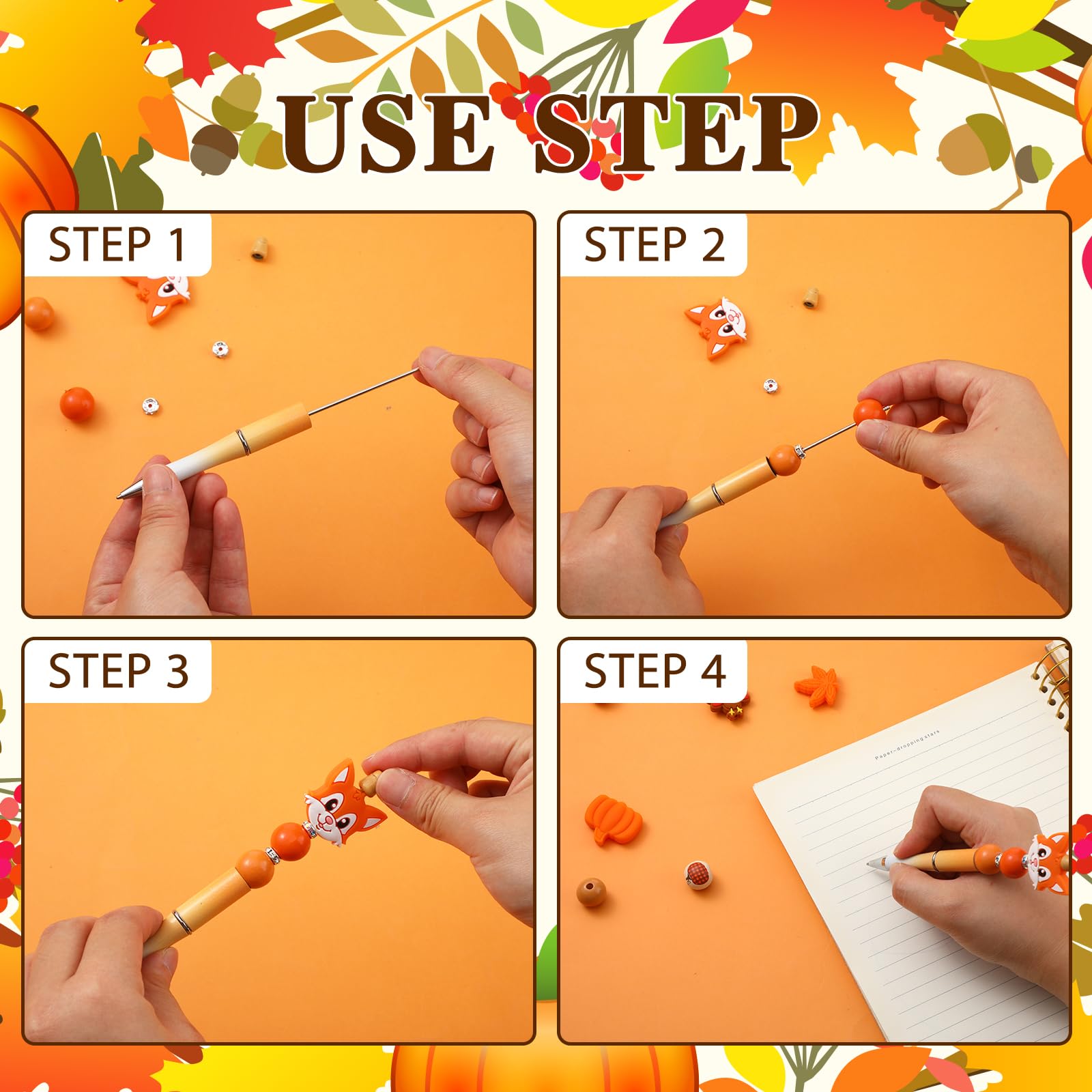 Ctosree 36 Sets Fall Thanksgiving Beadable Pens Beads Black Ink, Turkey
