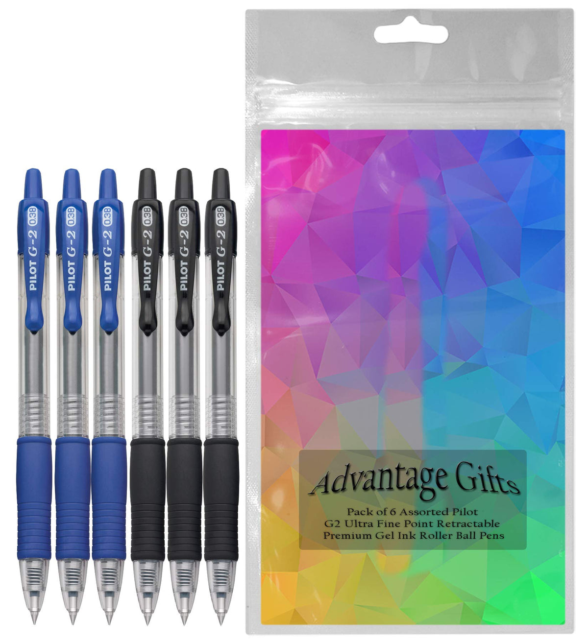 Advantage Gifts G2 Retractable Premium Gel Ink Roller Ball Pens Ultra Fine Point (.38mm) Black/Blue