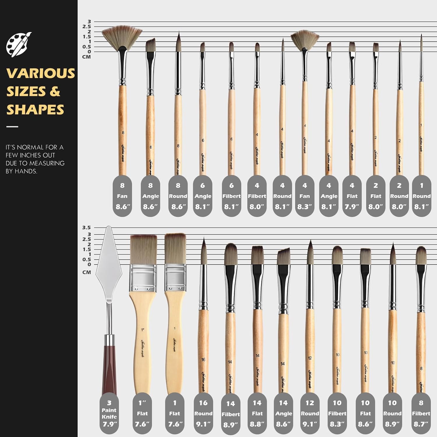 Acrylic Paint Brush Set, Golden Maple 25 PCS Paint Brushes for Acrylic Painting Oil Watercolor &